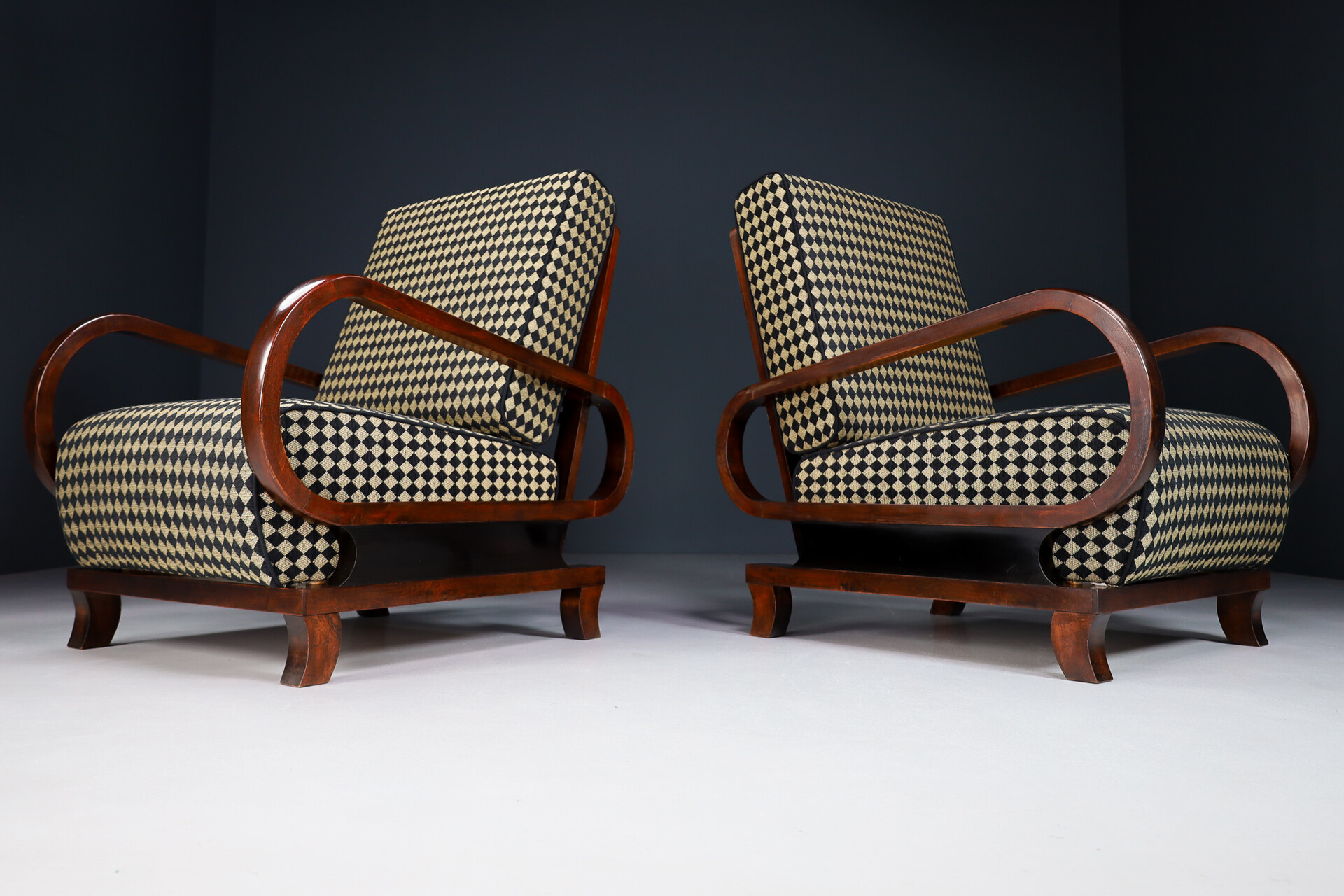 Mid century modern Art-Deco Arm Chairs / lounge chairs  With New Upholstered Fabric, Praque 1930s Early-20th century