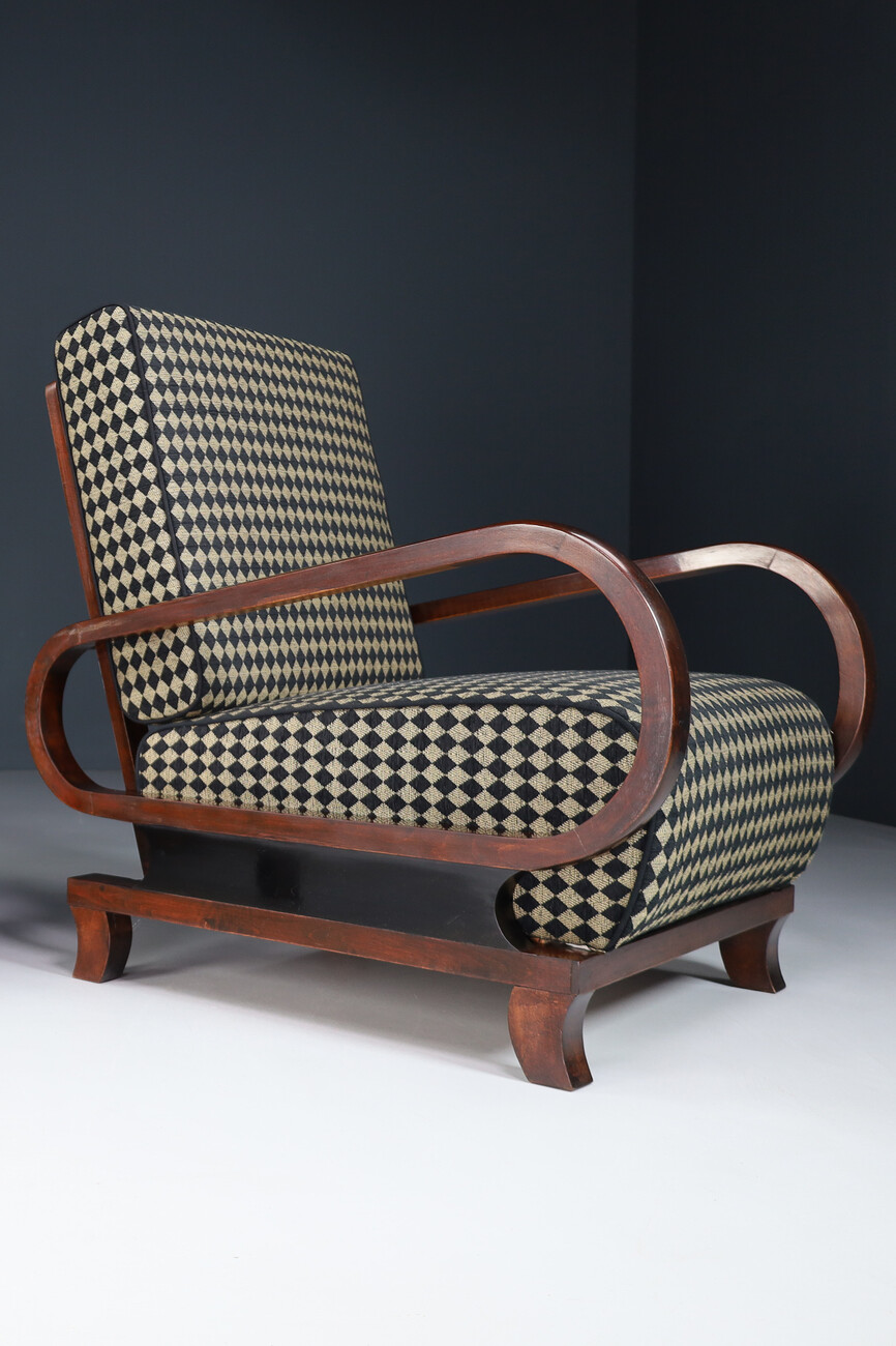 Mid century modern Art-Deco Arm Chairs / lounge chairs  With New Upholstered Fabric, Praque 1930s Early-20th century