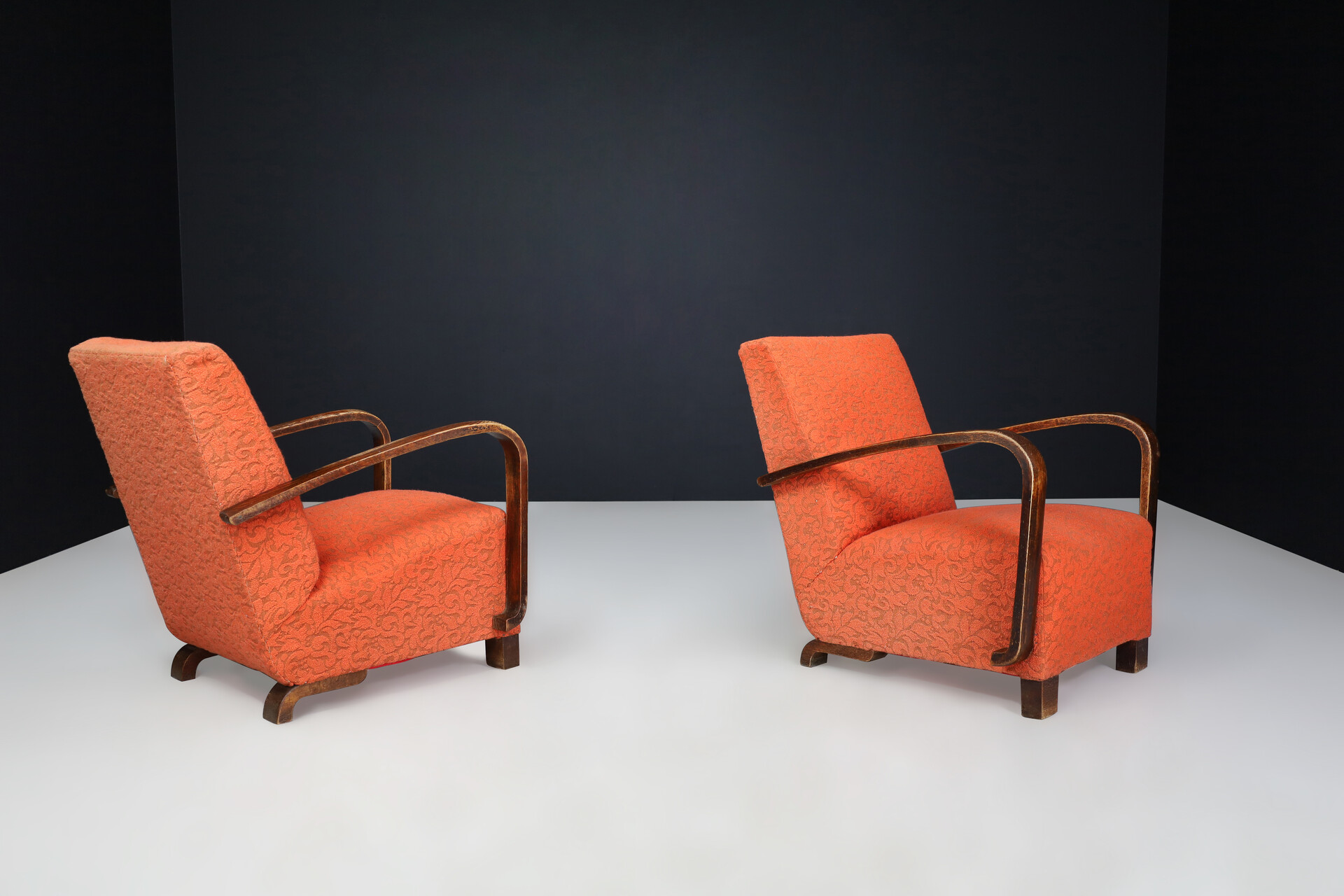 Mid century modern Art deco arm chairs with original upholstery Praque 1930s Mid-20th century