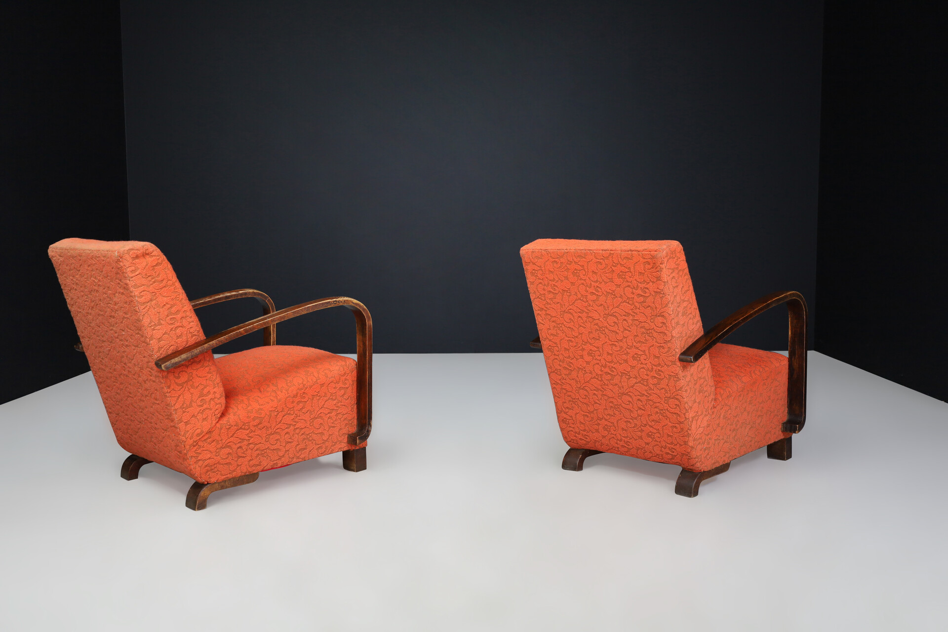 Mid century modern Art deco arm chairs with original upholstery Praque 1930s Mid-20th century