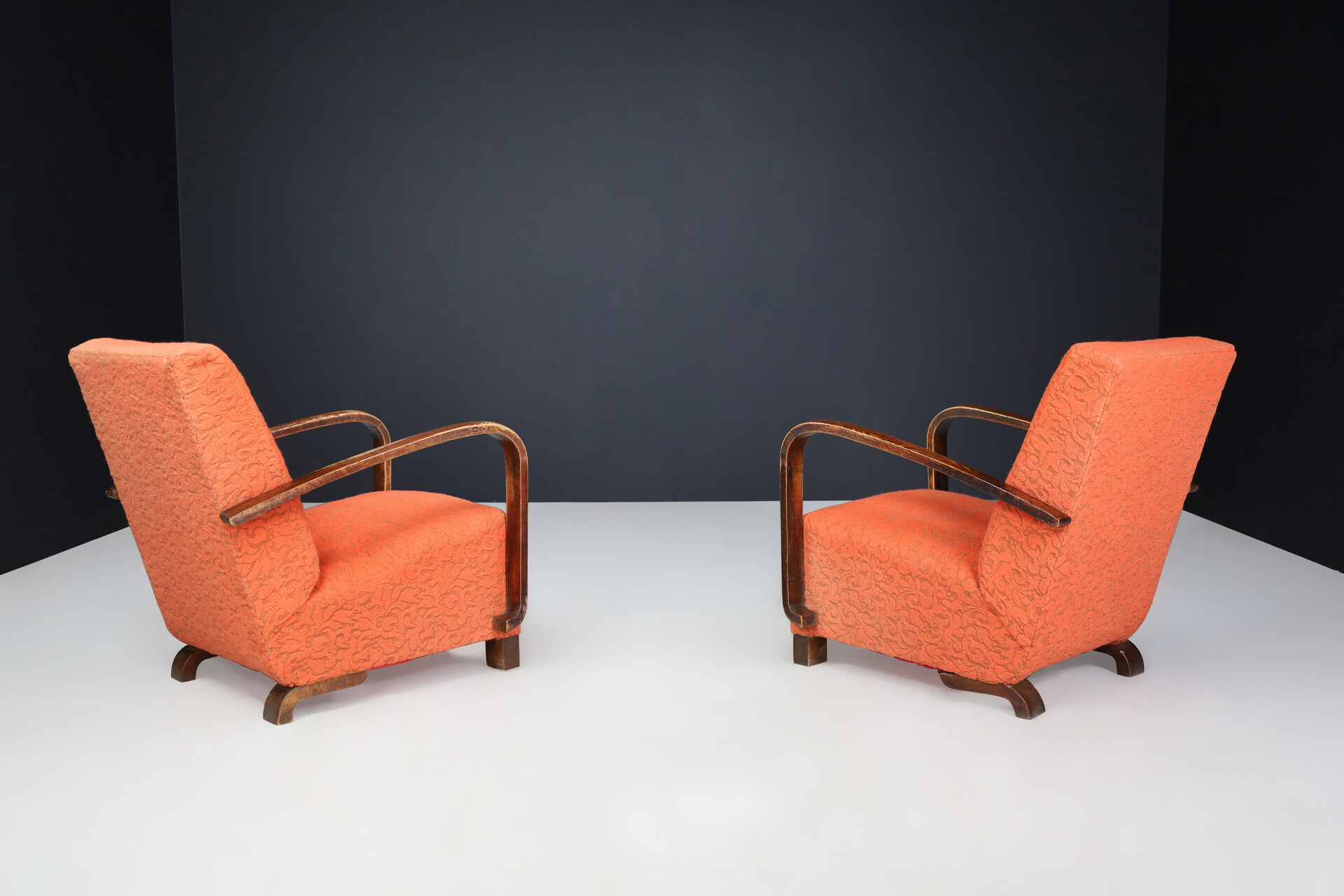 Mid century modern Art deco arm chairs with original upholstery Praque 1930s Mid-20th century