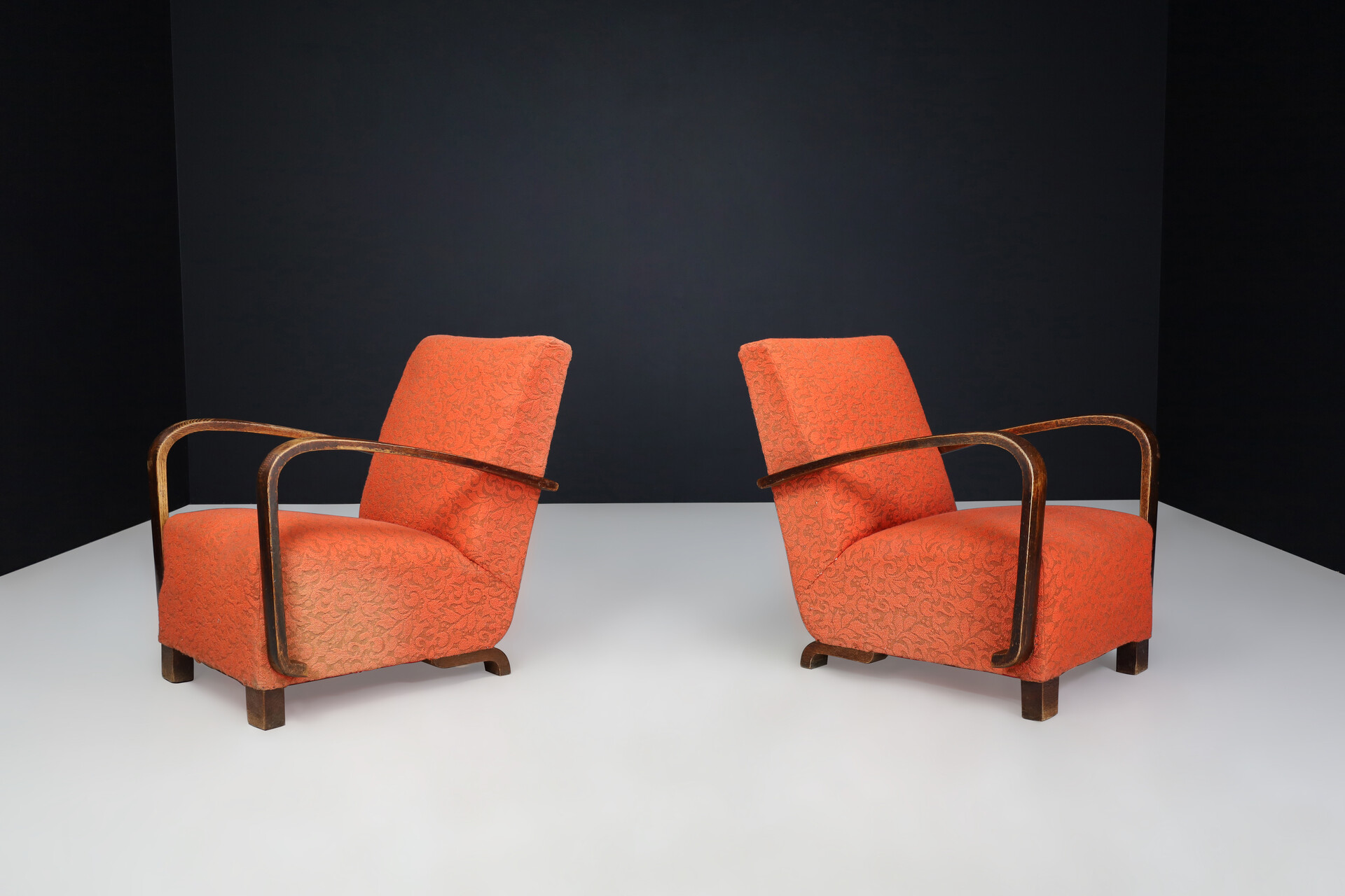 Mid century modern Art deco arm chairs with original upholstery Praque 1930s Mid-20th century