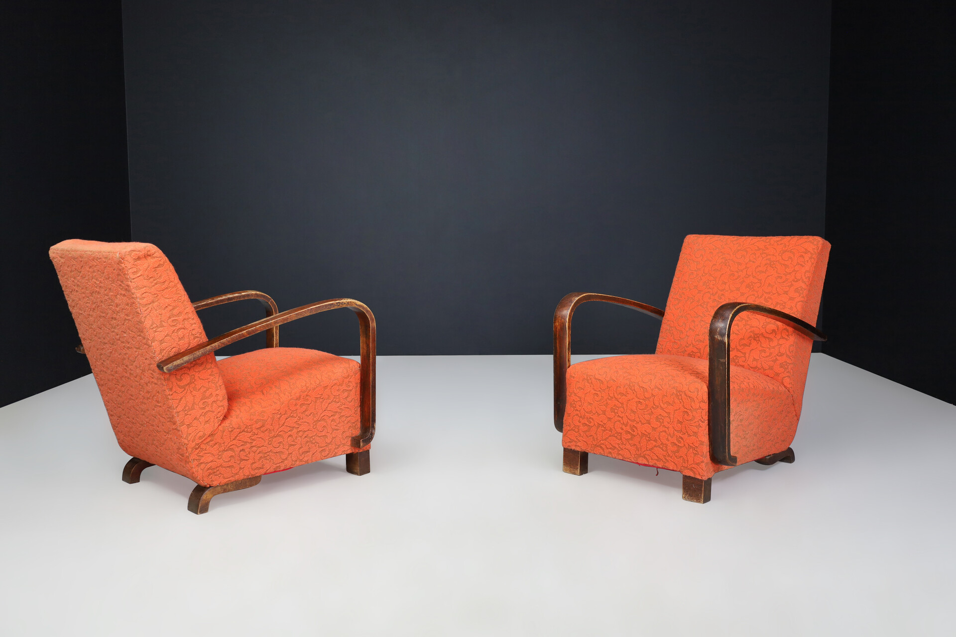 Mid century modern Art deco arm chairs with original upholstery Praque 1930s Mid-20th century