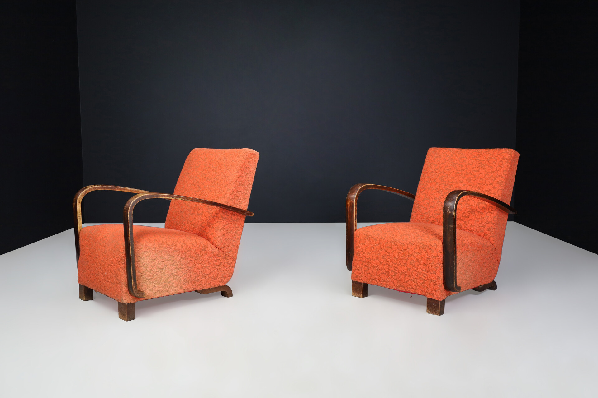 Mid century modern Art deco arm chairs with original upholstery Praque 1930s Mid-20th century