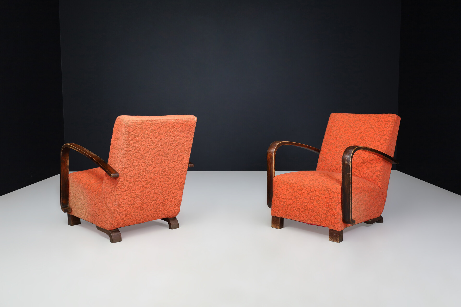 Mid century modern Art deco arm chairs with original upholstery Praque 1930s Mid-20th century