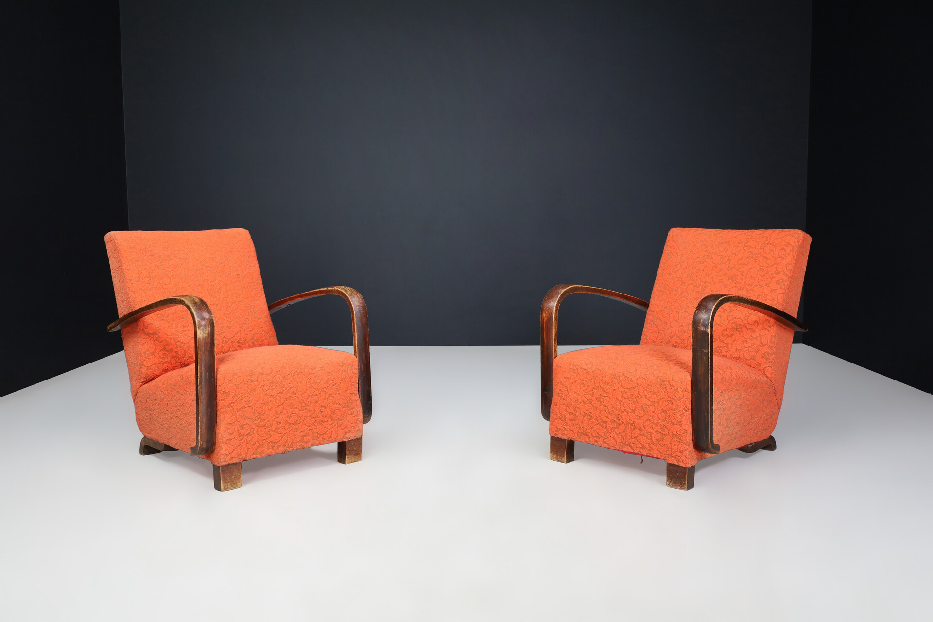 Mid century modern Art deco arm chairs with original upholstery Praque 1930s Mid-20th century