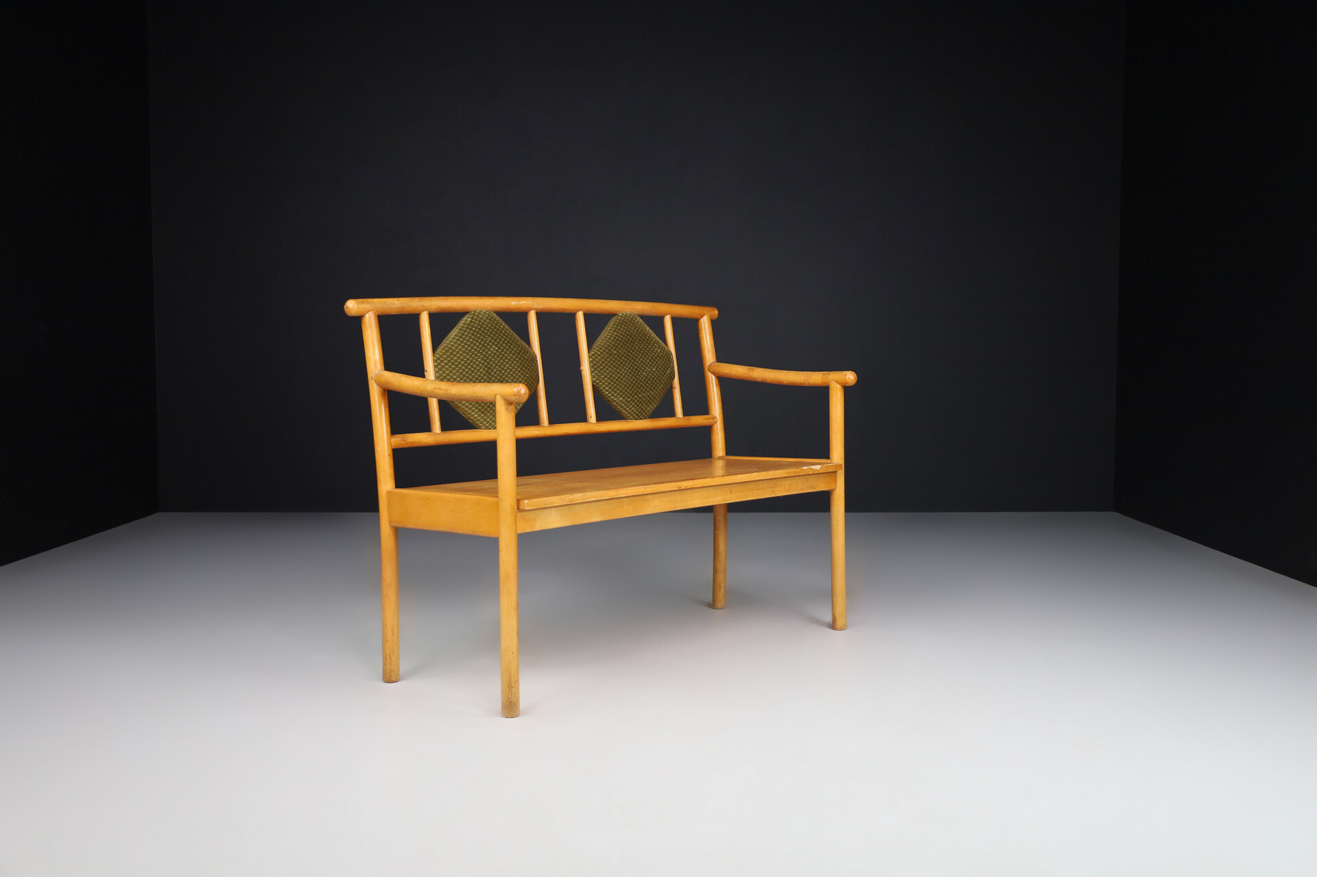 Mid century modern Art deco bench - sofa with original fabric by Ton , Praque 1950s Mid-20th century