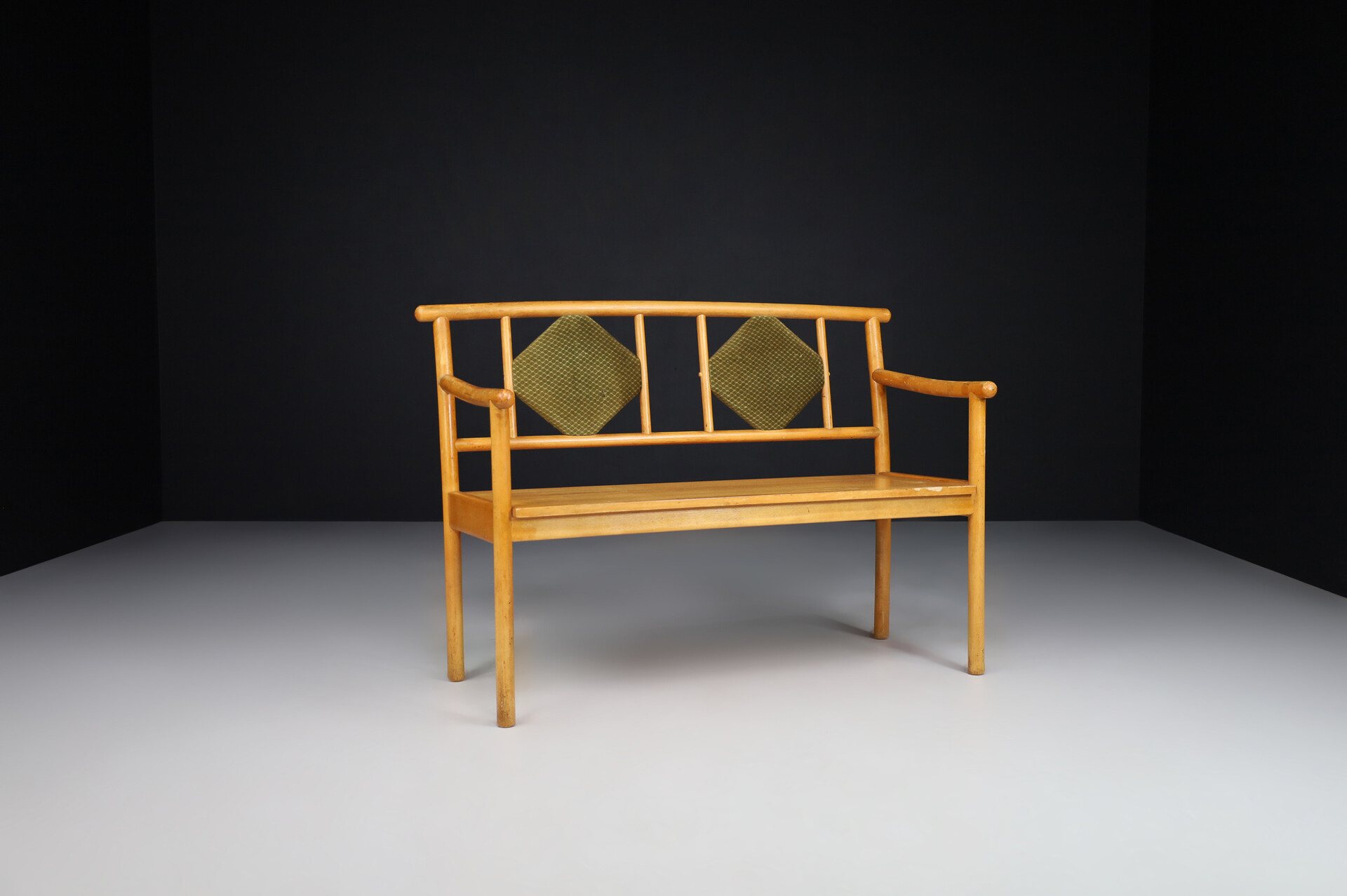 Mid century modern Art deco bench - sofa with original fabric by Ton , Praque 1950s Mid-20th century