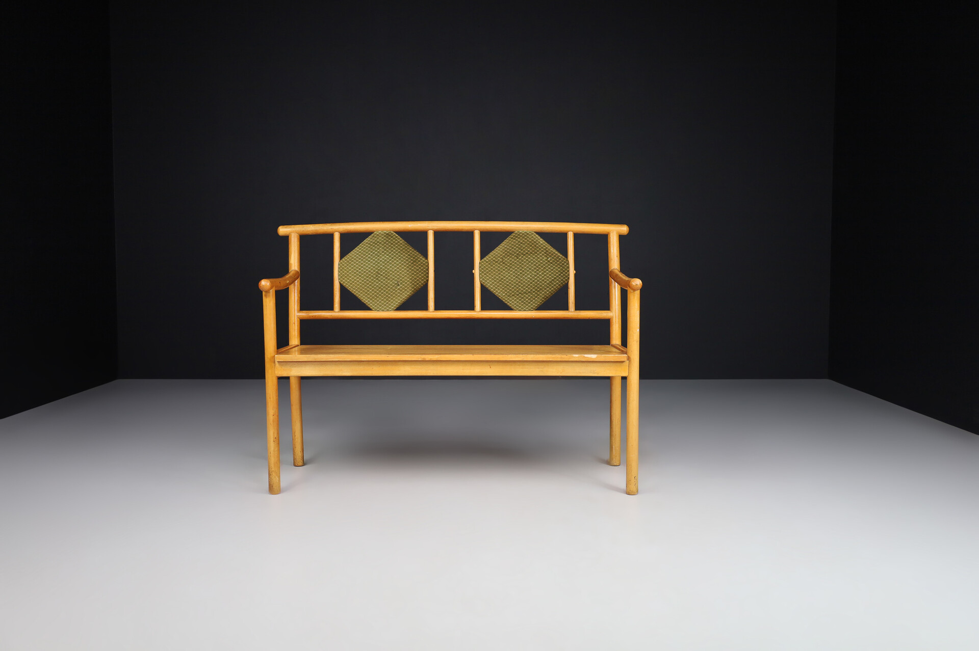 Mid century modern Art deco bench - sofa with original fabric by Ton , Praque 1950s Mid-20th century