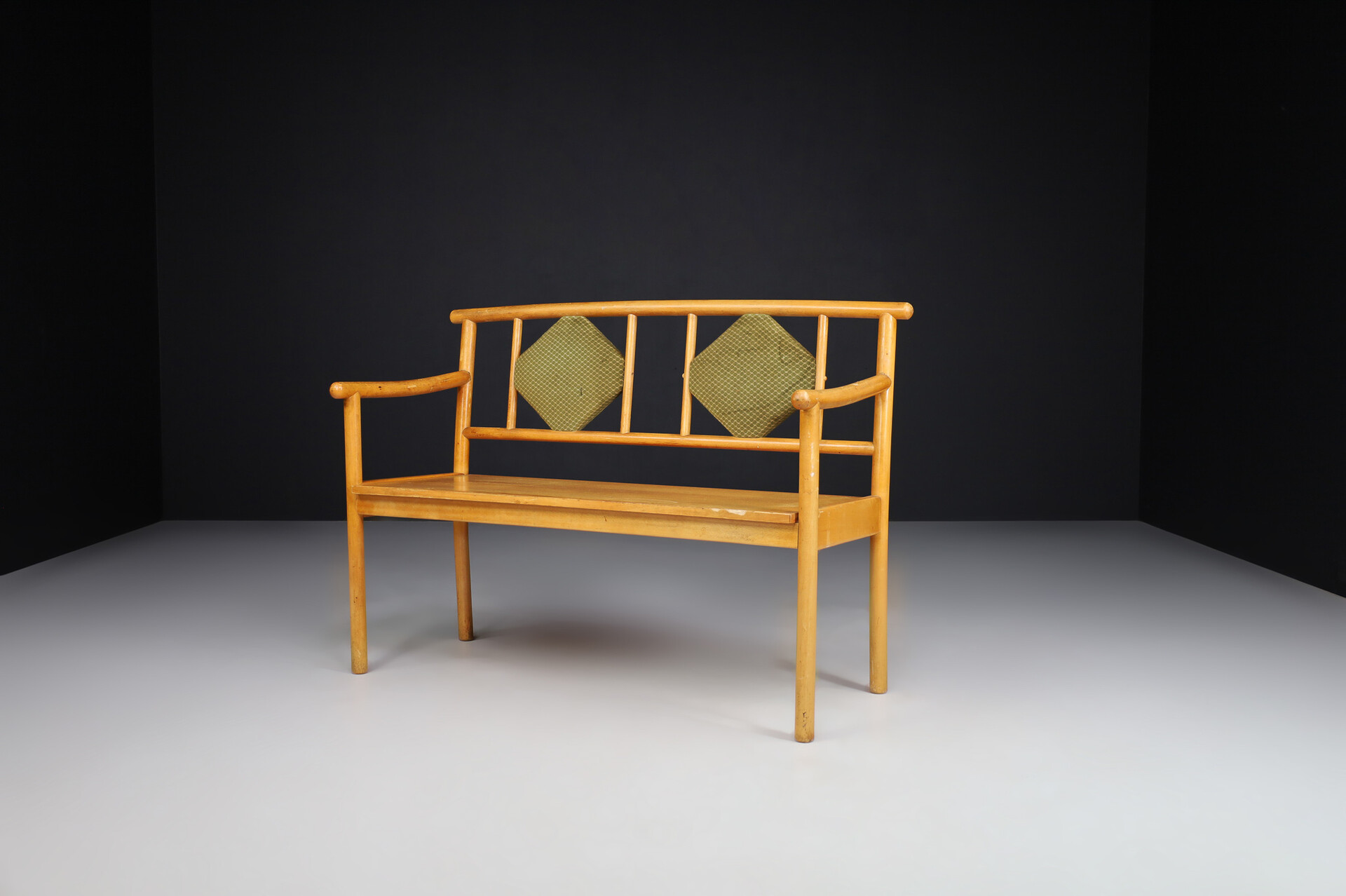 Mid century modern Art deco bench - sofa with original fabric by Ton , Praque 1950s Mid-20th century