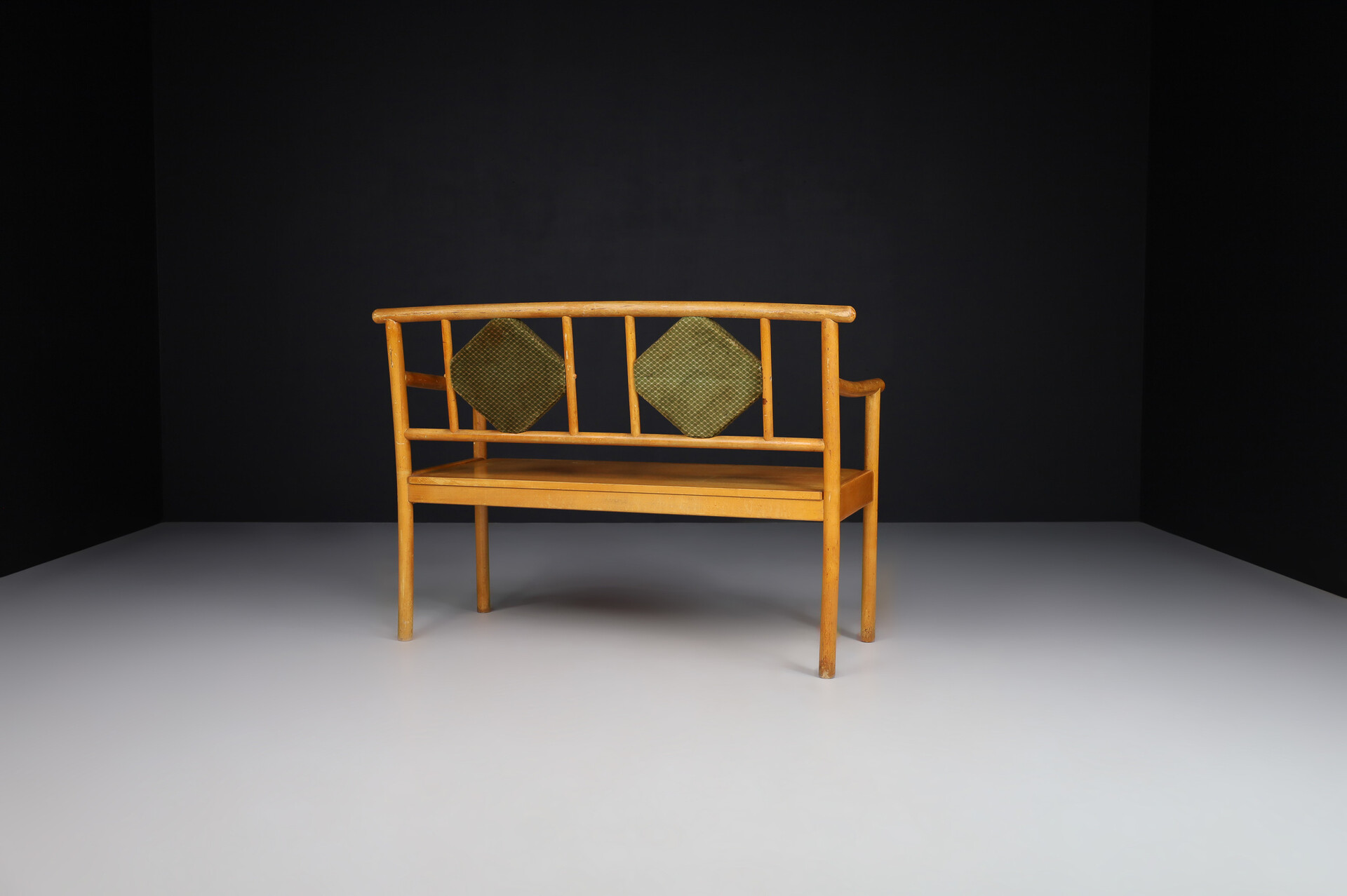 Mid century modern Art deco bench - sofa with original fabric by Ton , Praque 1950s Mid-20th century