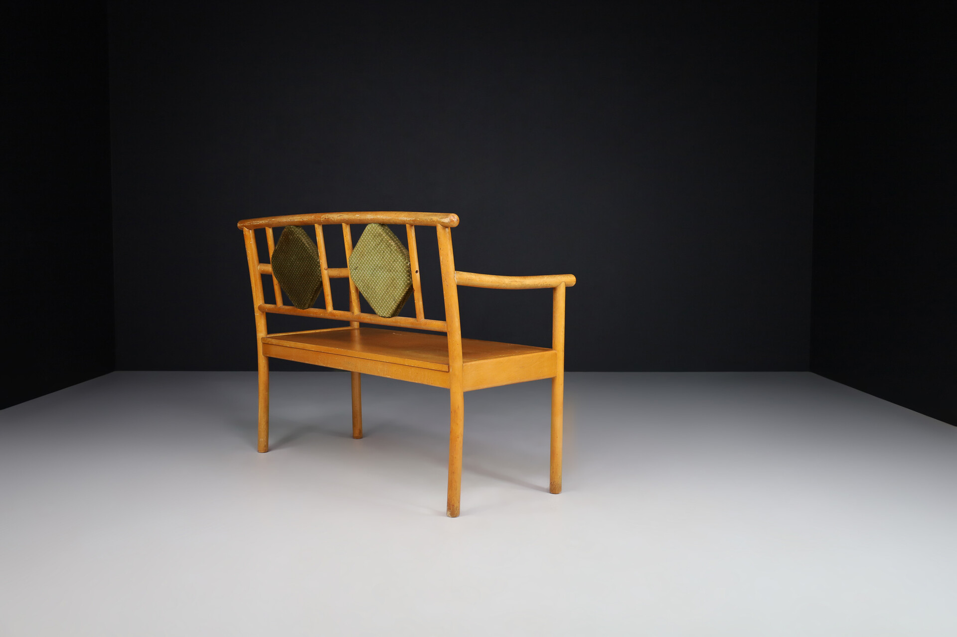 Mid century modern Art deco bench - sofa with original fabric by Ton , Praque 1950s Mid-20th century