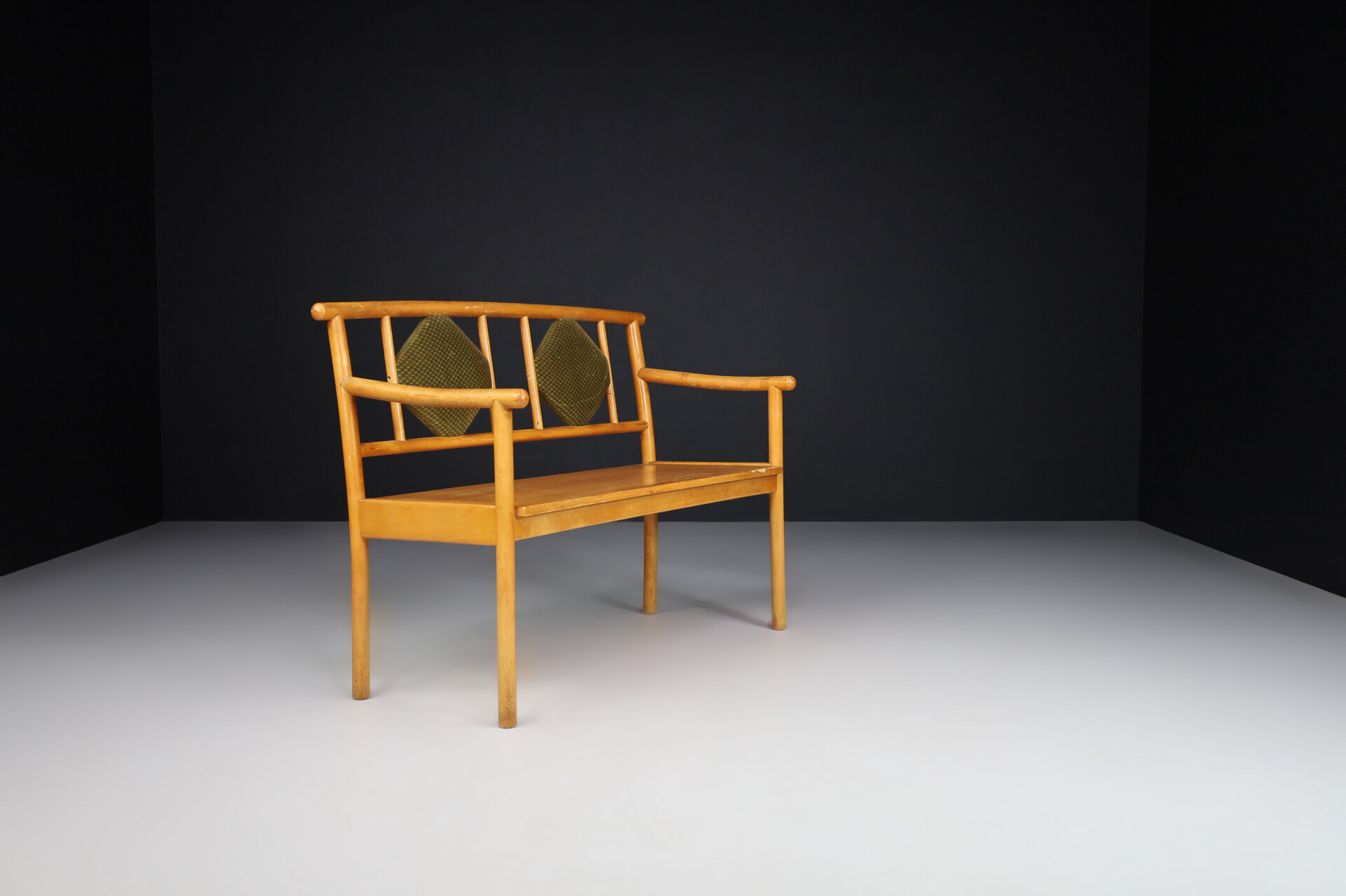 Mid century modern Art deco bench - sofa with original fabric by Ton , Praque 1950s Mid-20th century