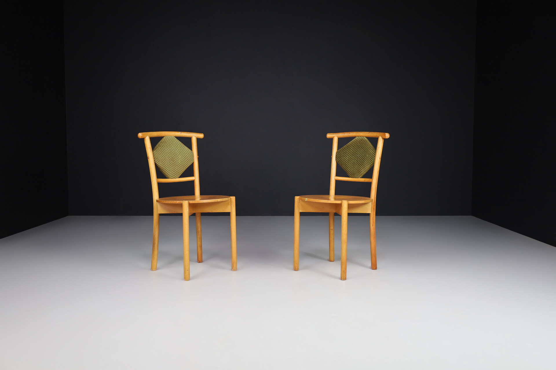 Mid century modern Art deco side chairs with original fabric by Ton , Praque 1950s Mid-20th century