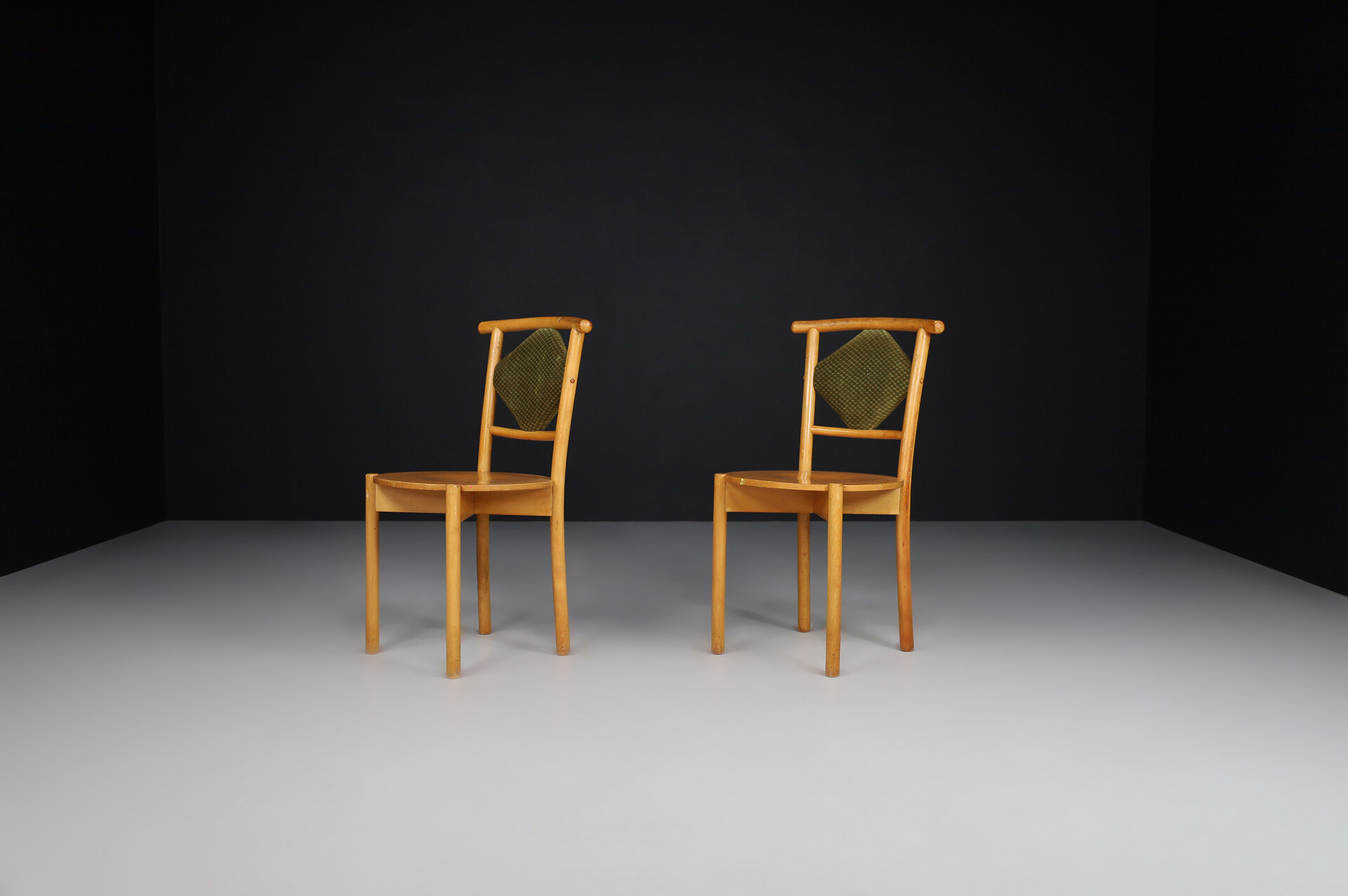 Mid century modern Art deco side chairs with original fabric by Ton , Praque 1950s Mid-20th century