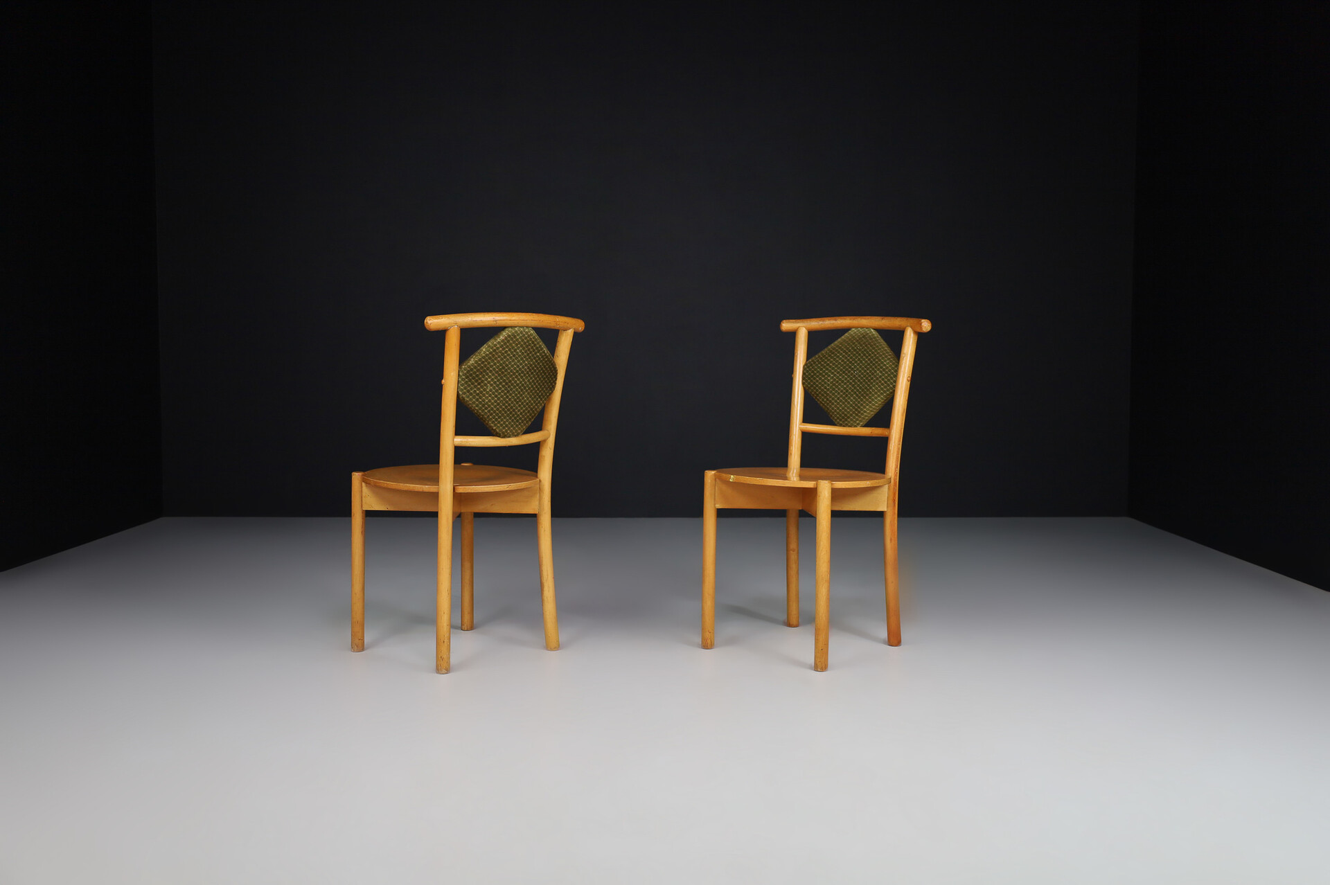 Mid century modern Art deco side chairs with original fabric by Ton , Praque 1950s Mid-20th century