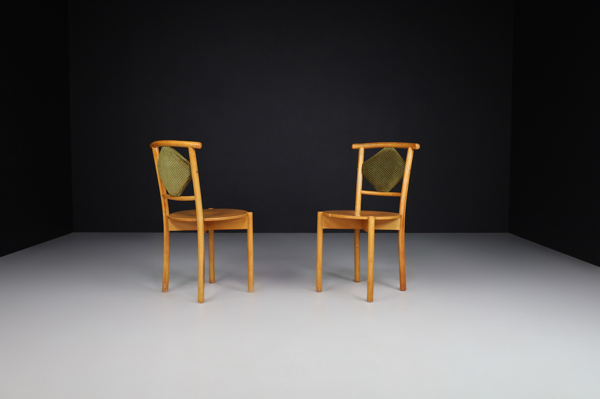 Mid century modern Art deco side chairs with original fabric by Ton , Praque 1950s Mid-20th century