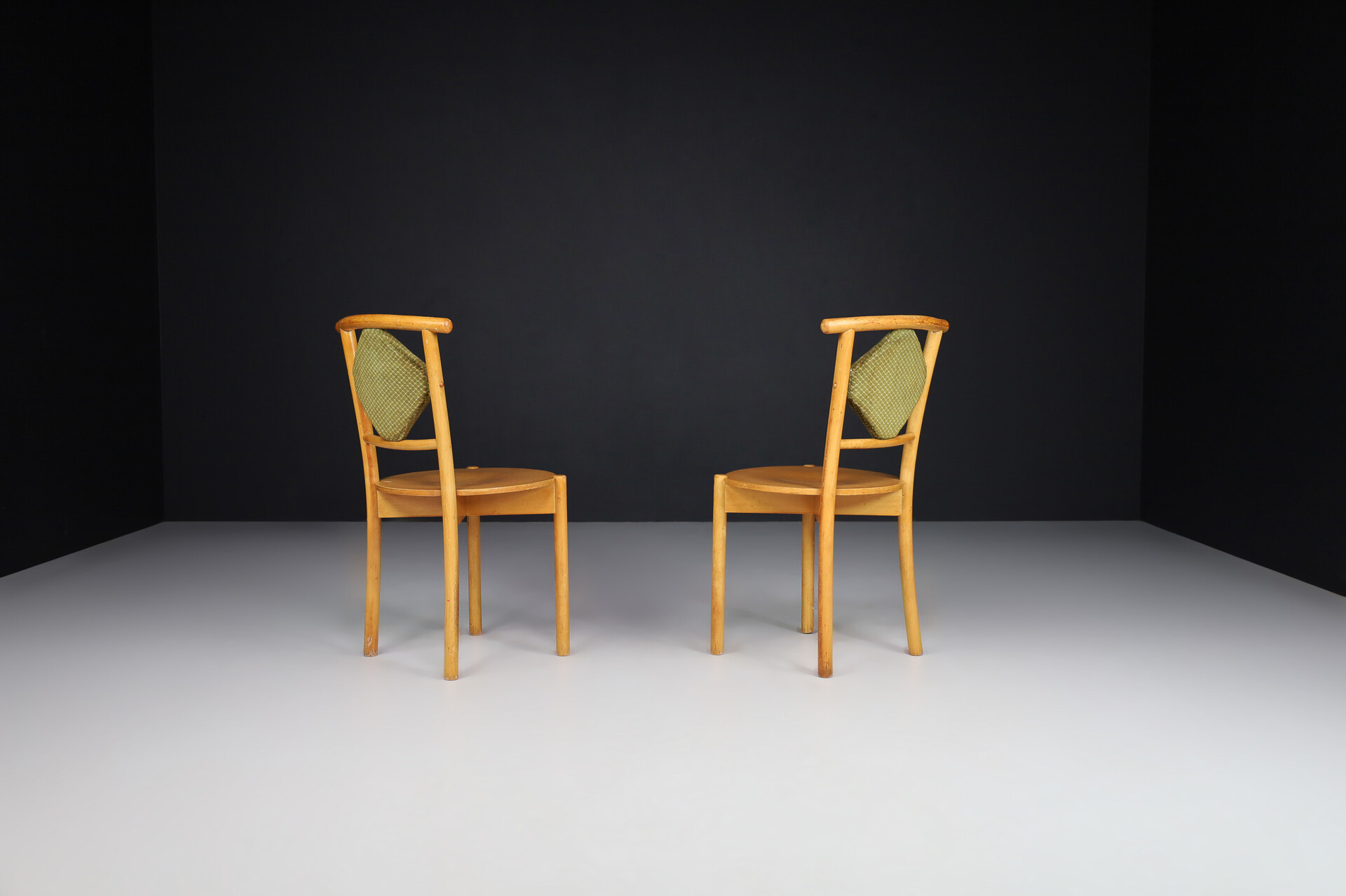 Mid century modern Art deco side chairs with original fabric by Ton , Praque 1950s Mid-20th century