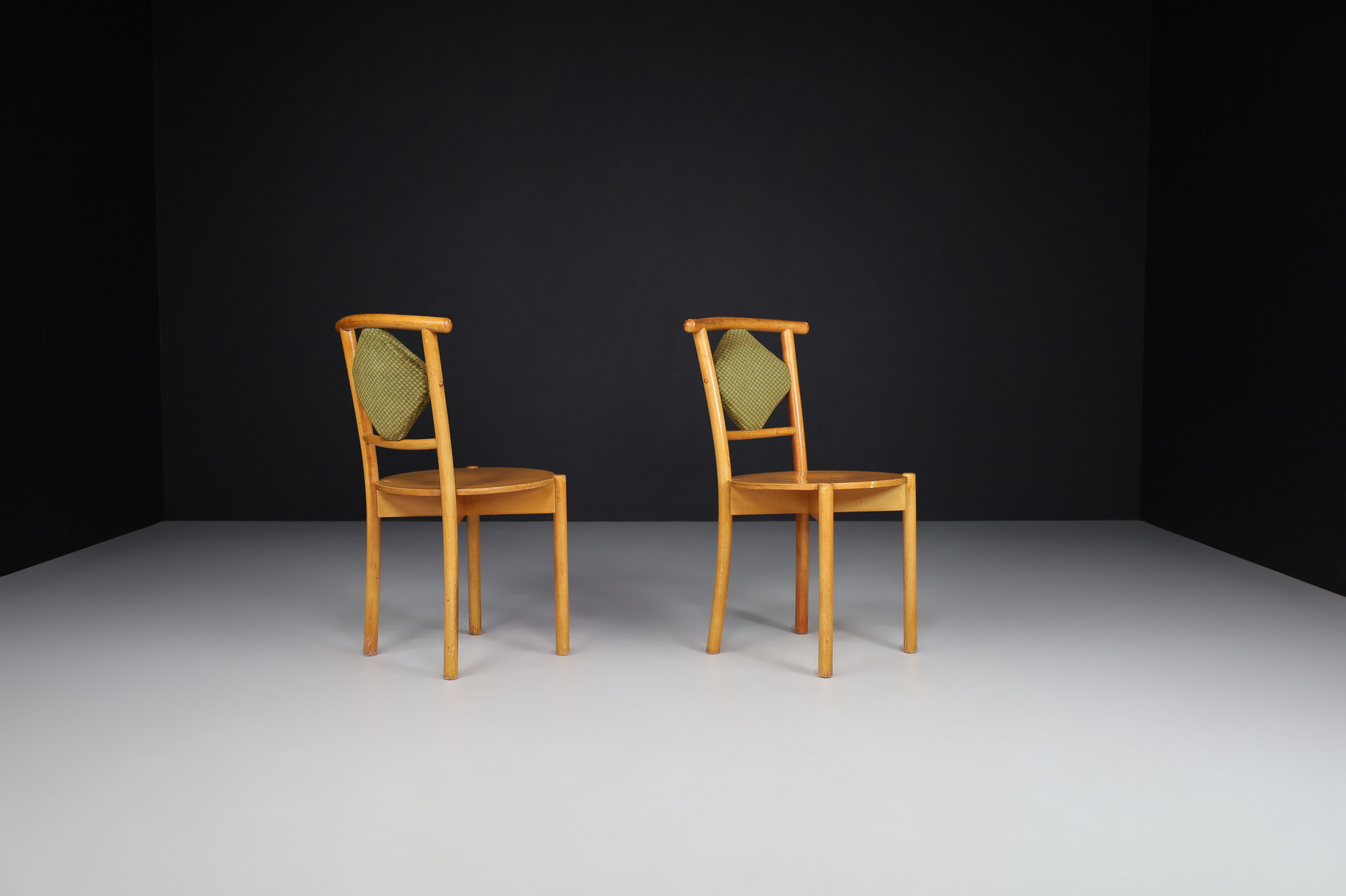 Mid century modern Art deco side chairs with original fabric by Ton , Praque 1950s Mid-20th century