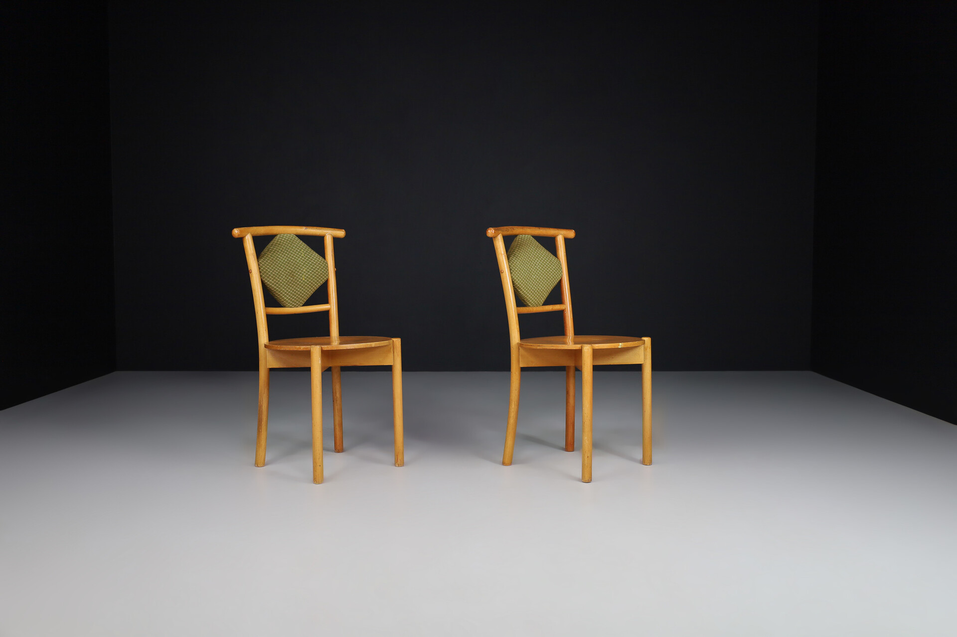 Mid century modern Art deco side chairs with original fabric by Ton , Praque 1950s Mid-20th century