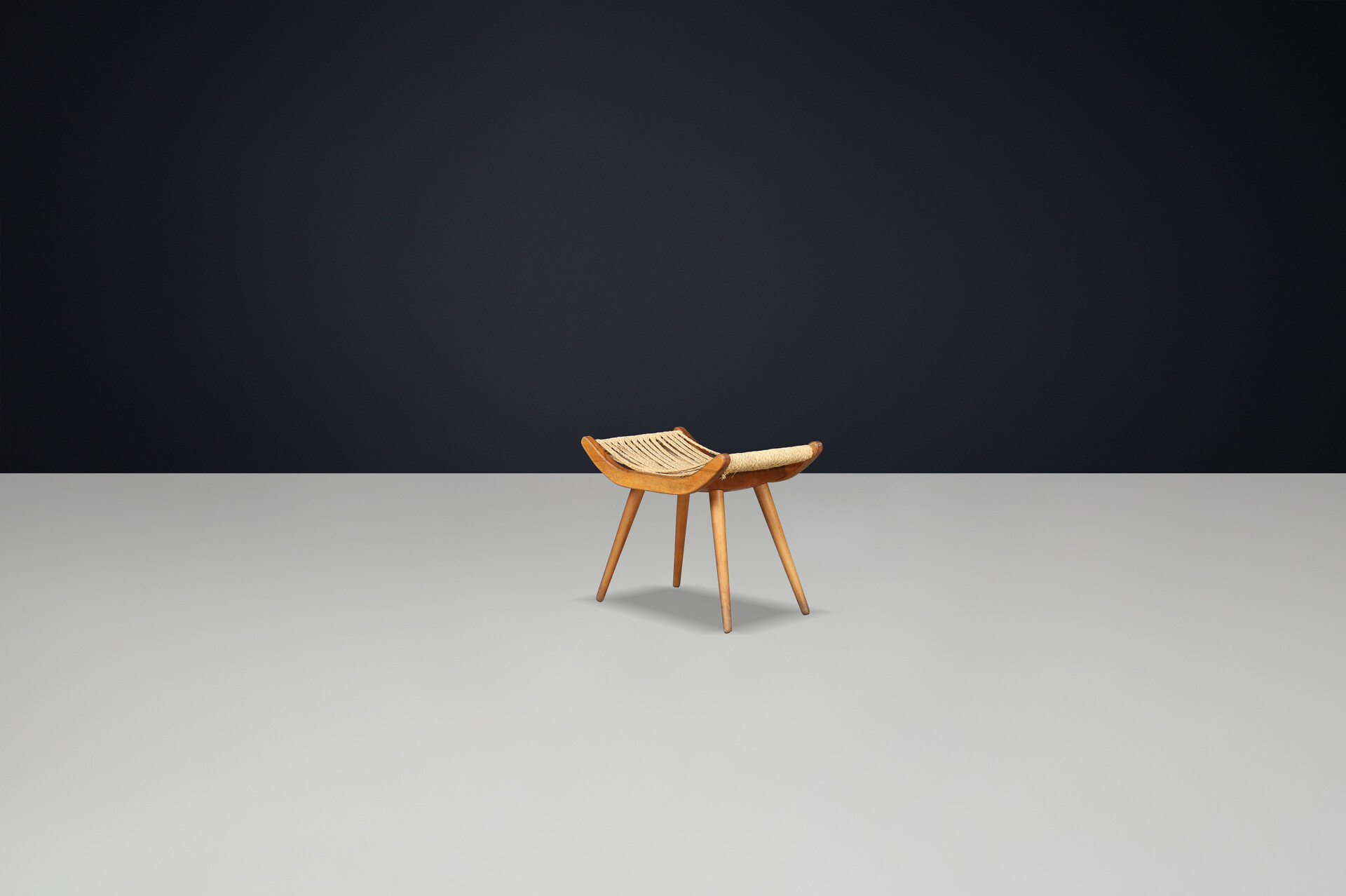 Mid century modern Ash and rope stool, cz 1950s Mid-20th century