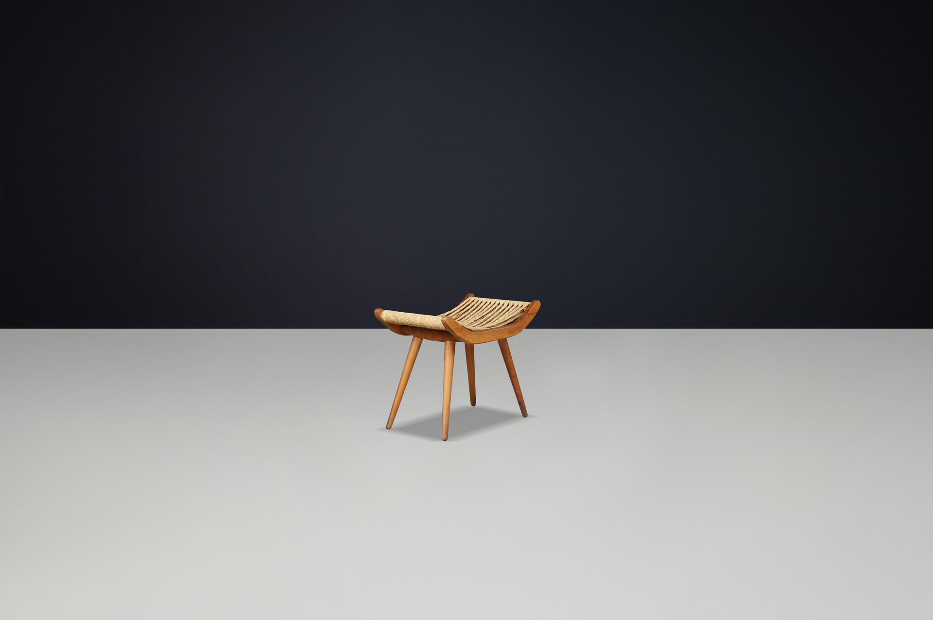 Mid century modern Ash and rope stool, cz 1950s Mid-20th century