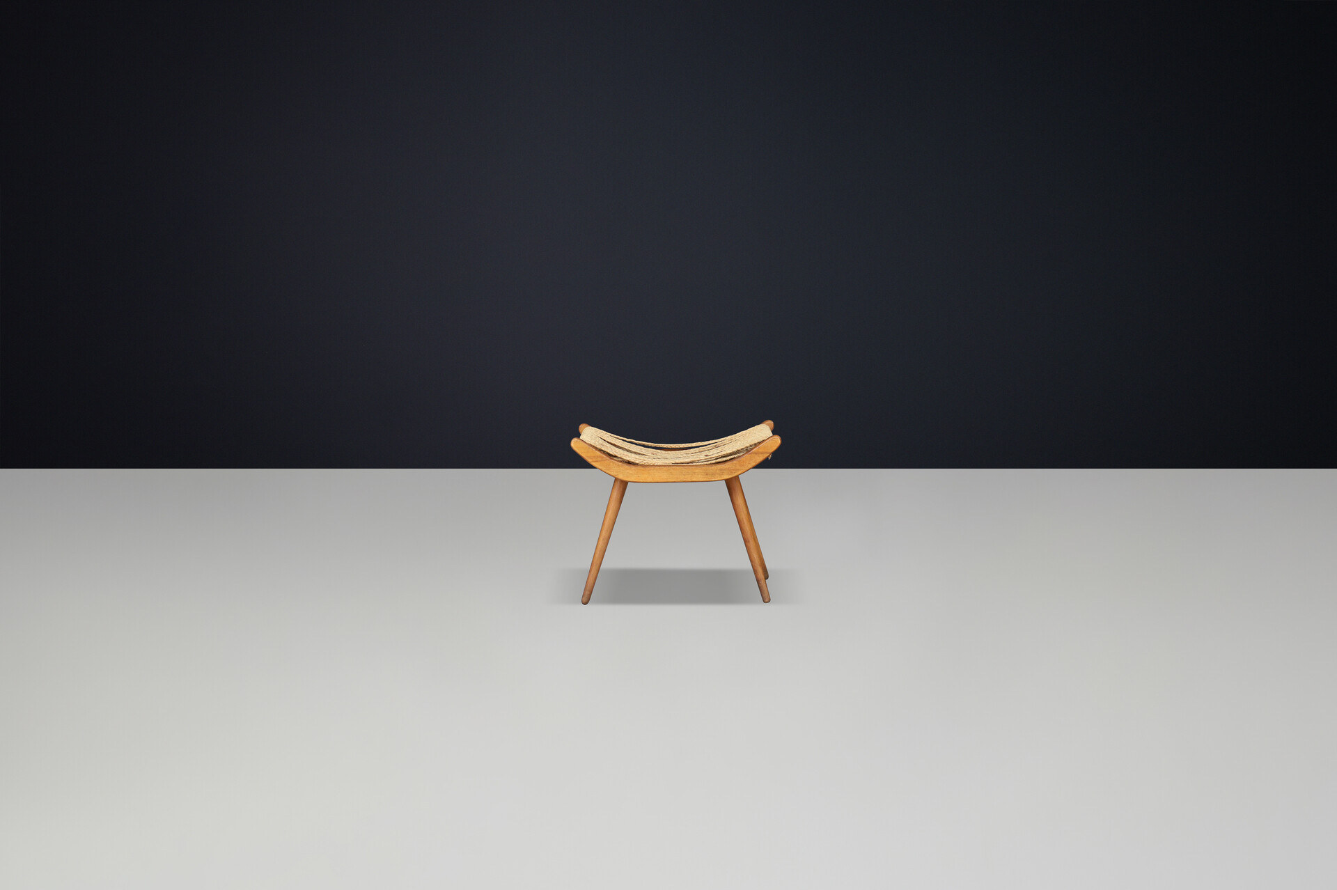 Mid century modern Ash and rope stool, cz 1950s Mid-20th century