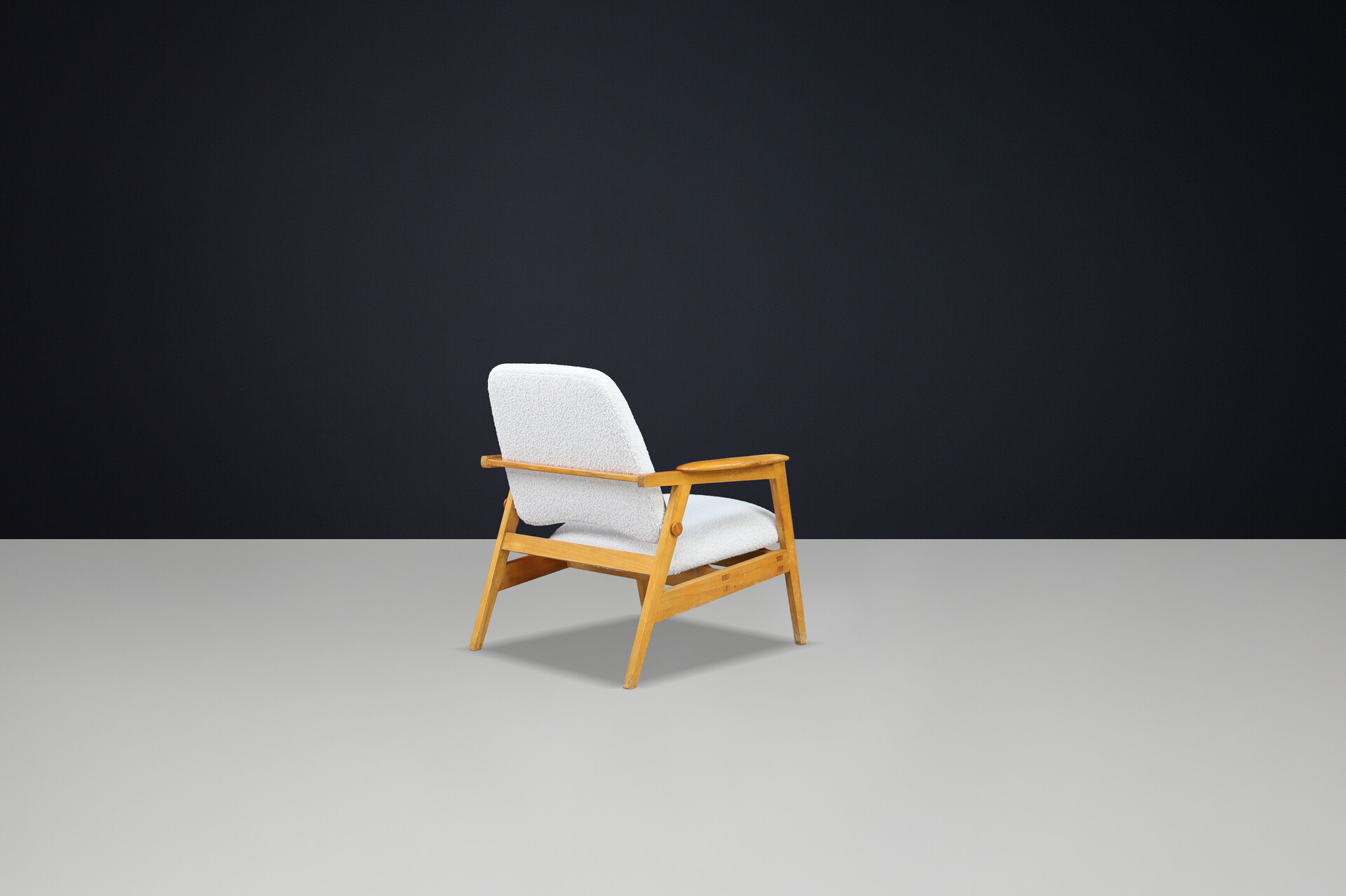 Mid century modern Ash armchair with new Bouclé Fabric, France 1960s Mid-20th century