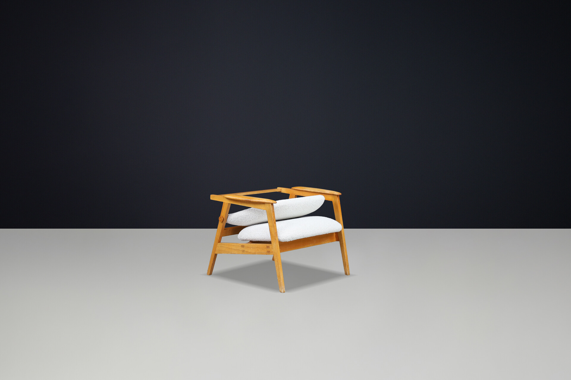 Mid century modern Ash armchair with new Bouclé Fabric, France 1960s Mid-20th century