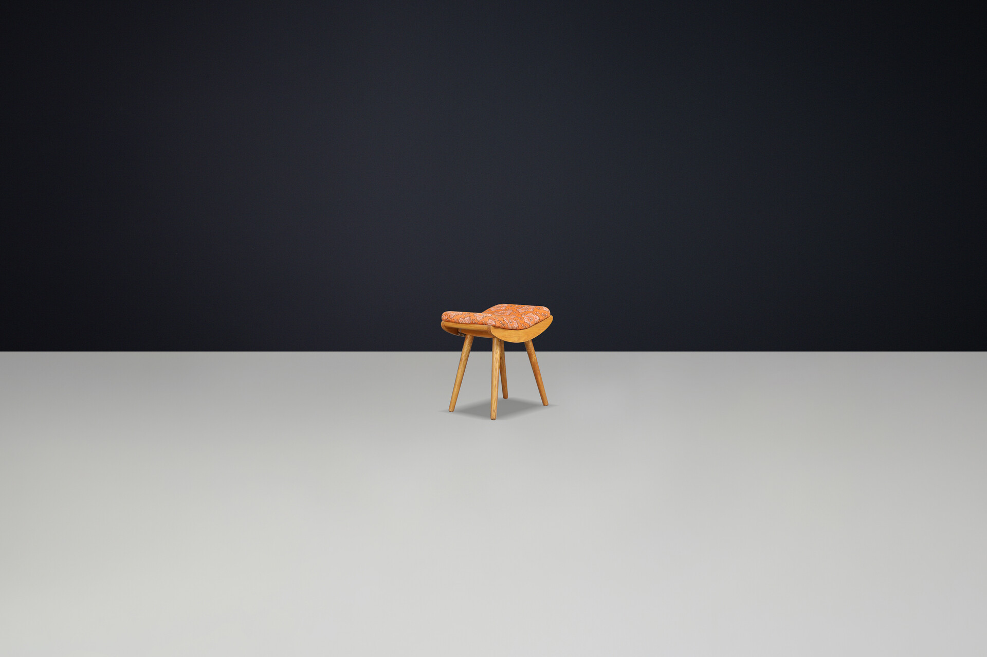 Mid century modern Ash wood and upholstery stool Praque 1950s Mid-20th century