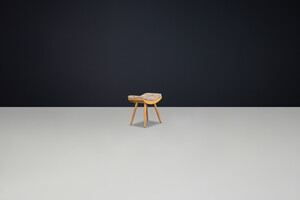 Mid century modern Ash wood and upholstery stool Praque 1950s Mid-20th century