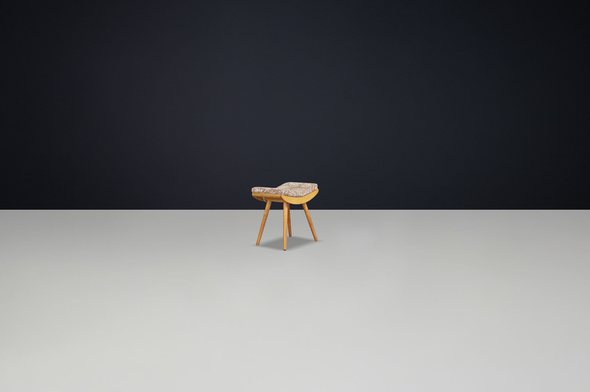 Mid century modern Ash wood and upholstery stool Praque 1950s Mid-20th century