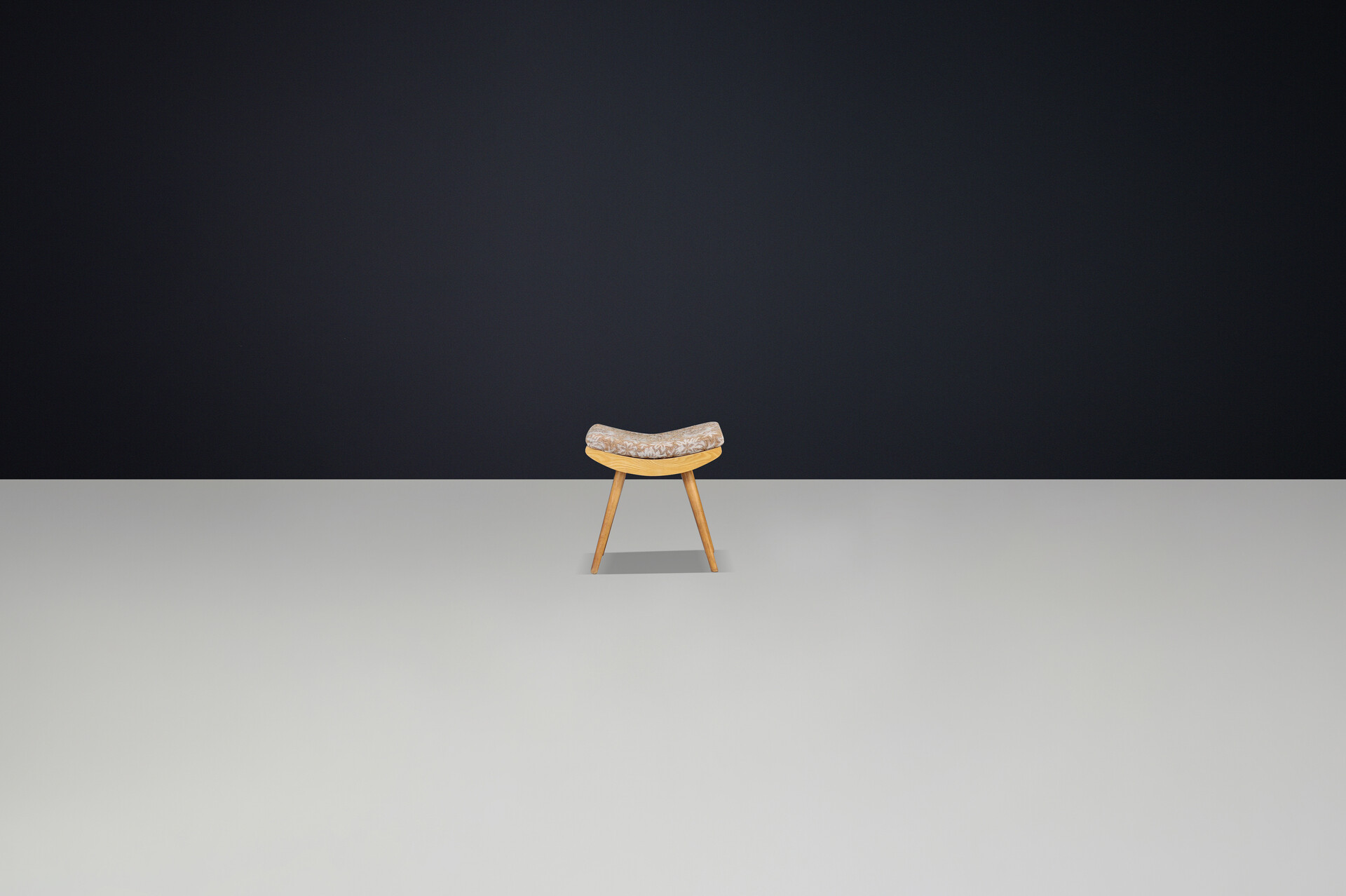 Mid century modern Ash wood and upholstery stool Praque 1950s Mid-20th century