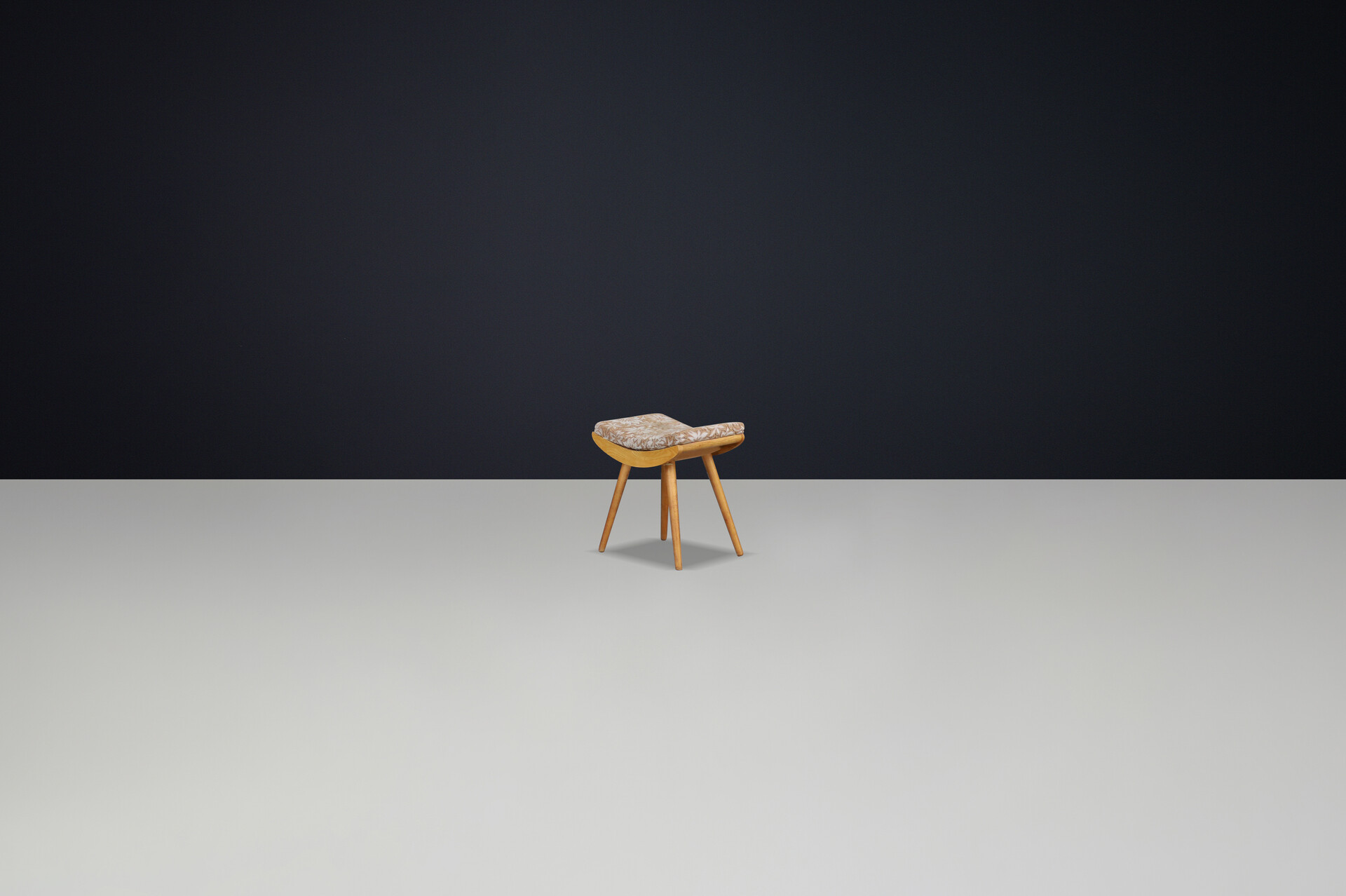 Mid century modern Ash wood and upholstery stool Praque 1950s Mid-20th century