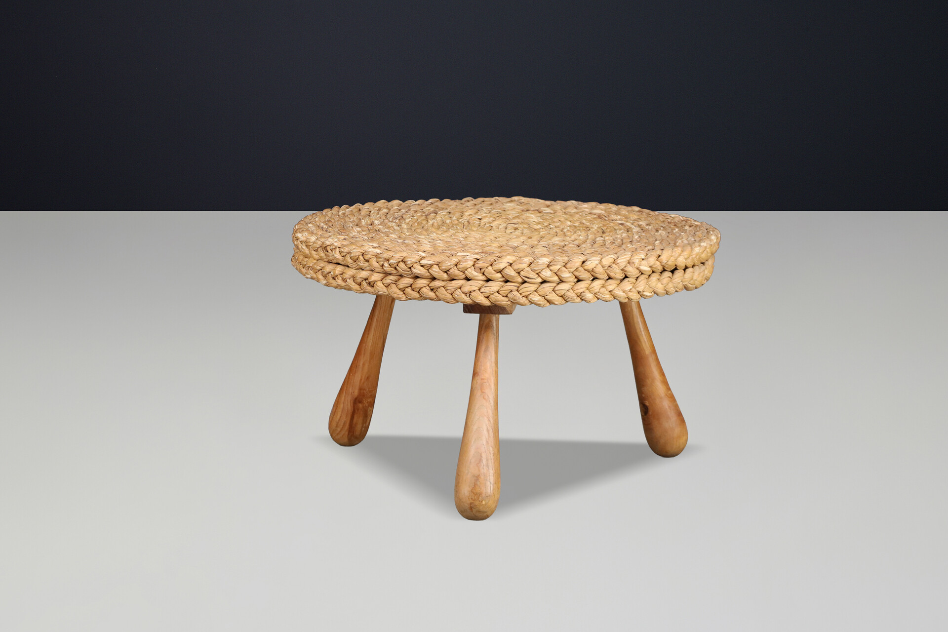 Mid century modern Audoux & Minet Rope Side / Coffee Table, France, 1950s Mid-20th century
