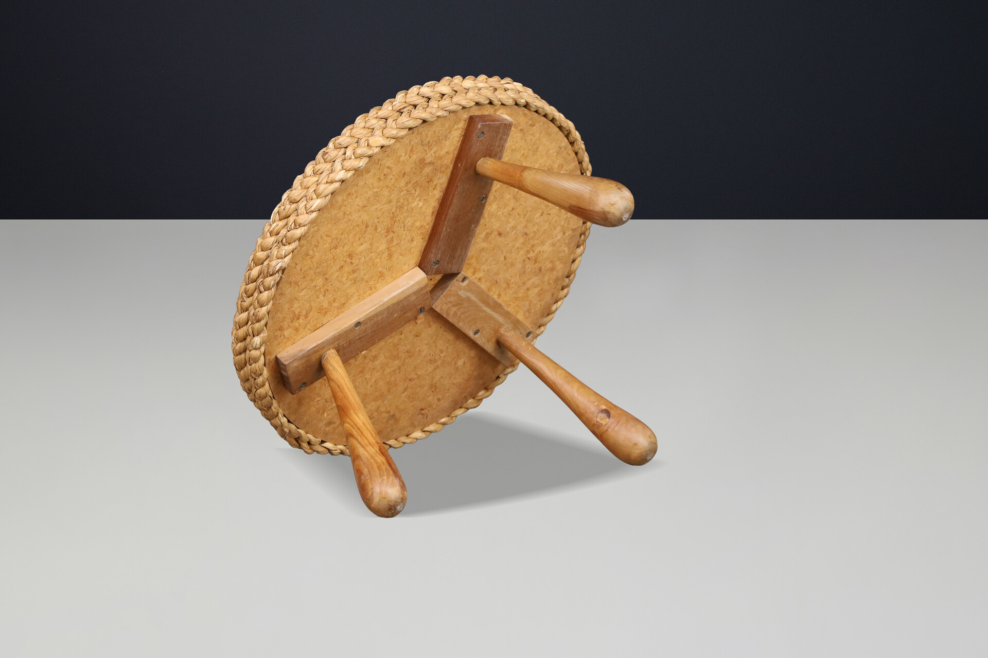 Mid century modern Audoux & Minet Rope Side / Coffee Table, France, 1950s Mid-20th century