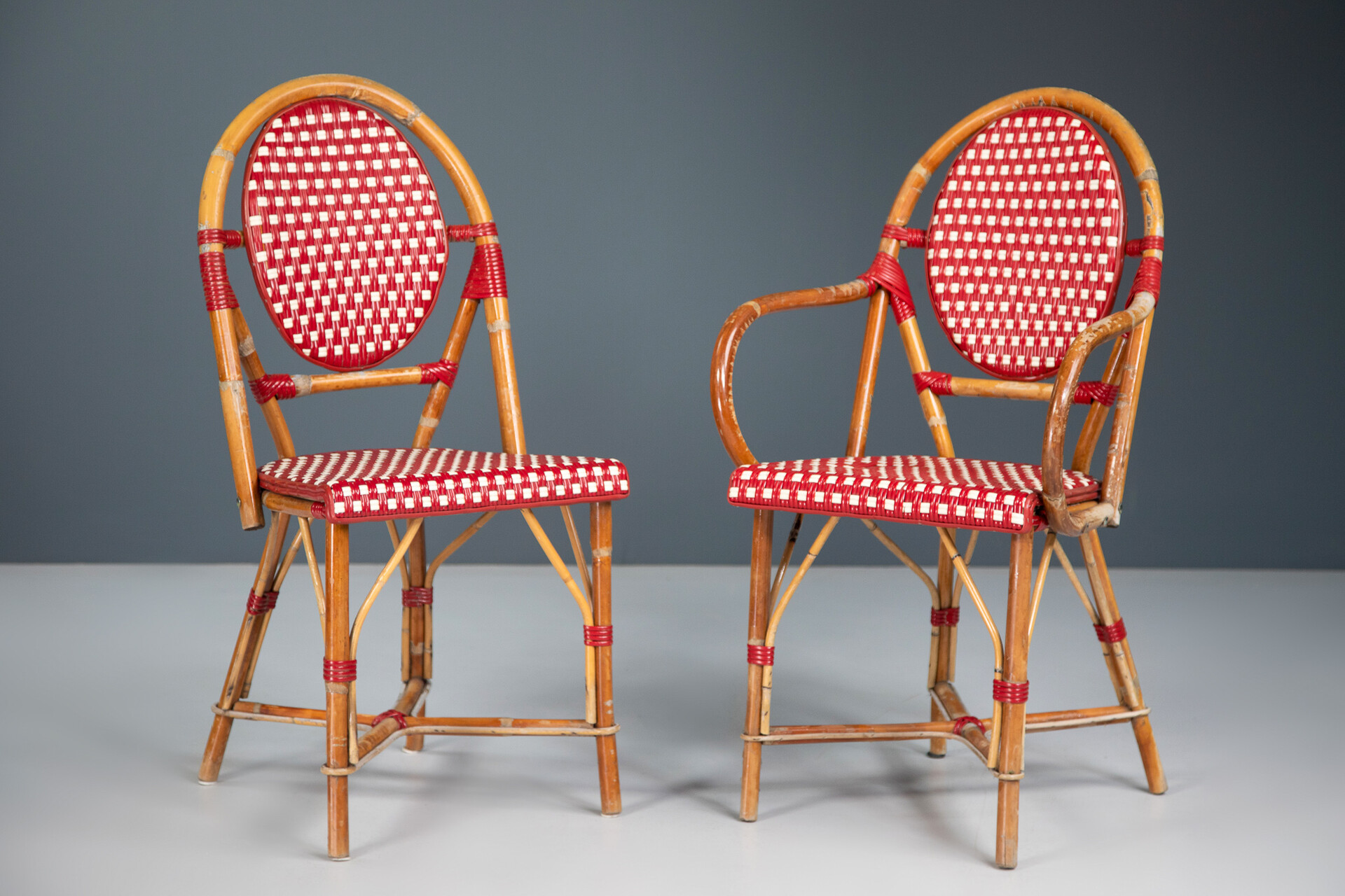 Mid century modern Bambo and plastic Bistro Chais France 1960s Mid-20th century