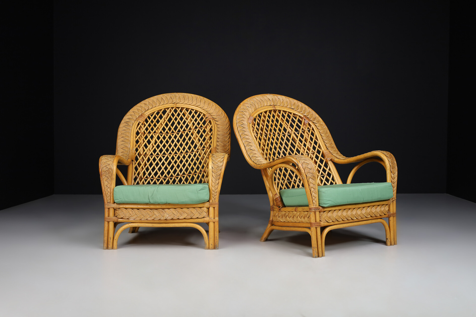 Mid century modern Bamboo and rattan Armchairs,  Italy1950s Mid-20th century