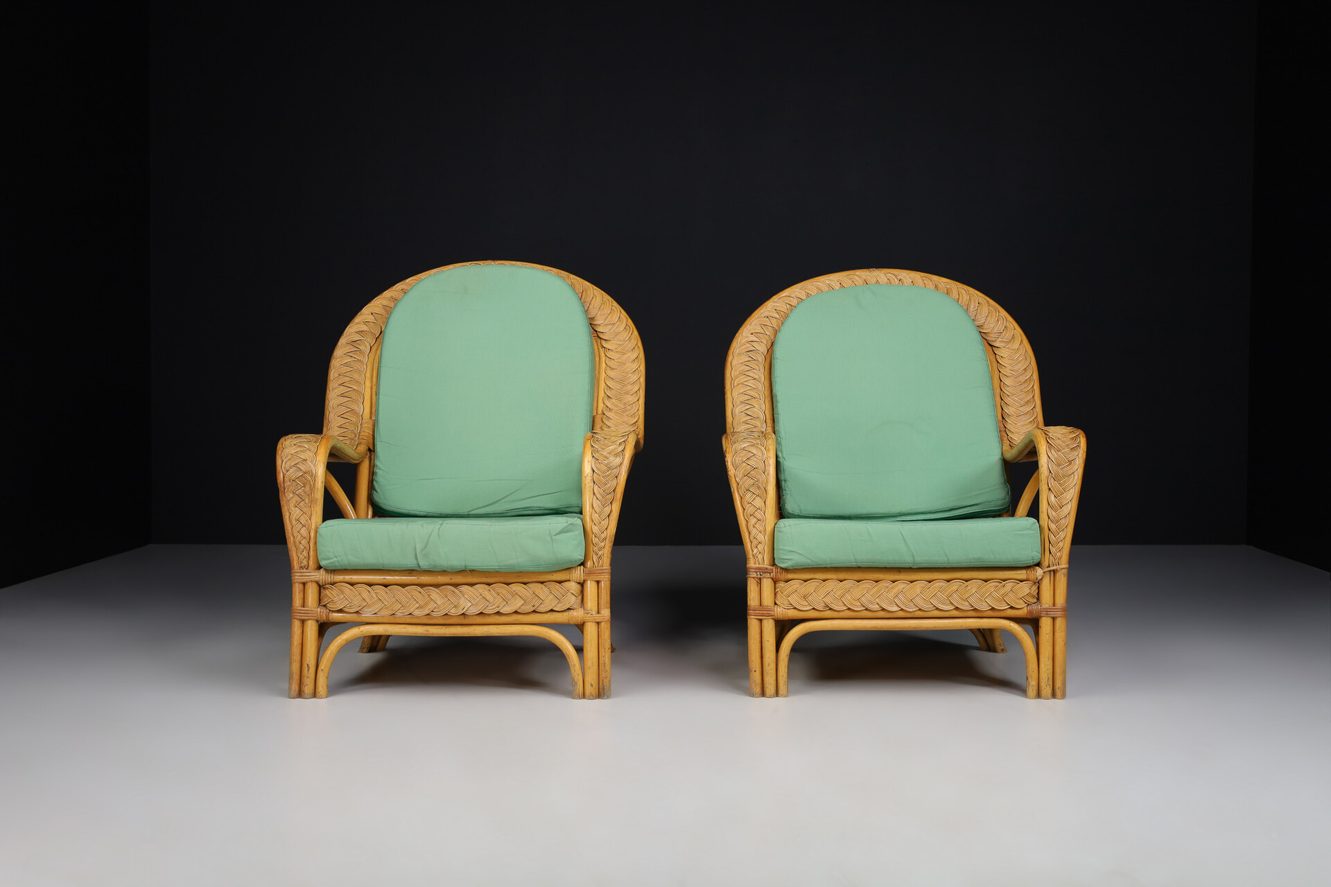 Mid century modern Bamboo and rattan Armchairs,  Italy1950s Mid-20th century