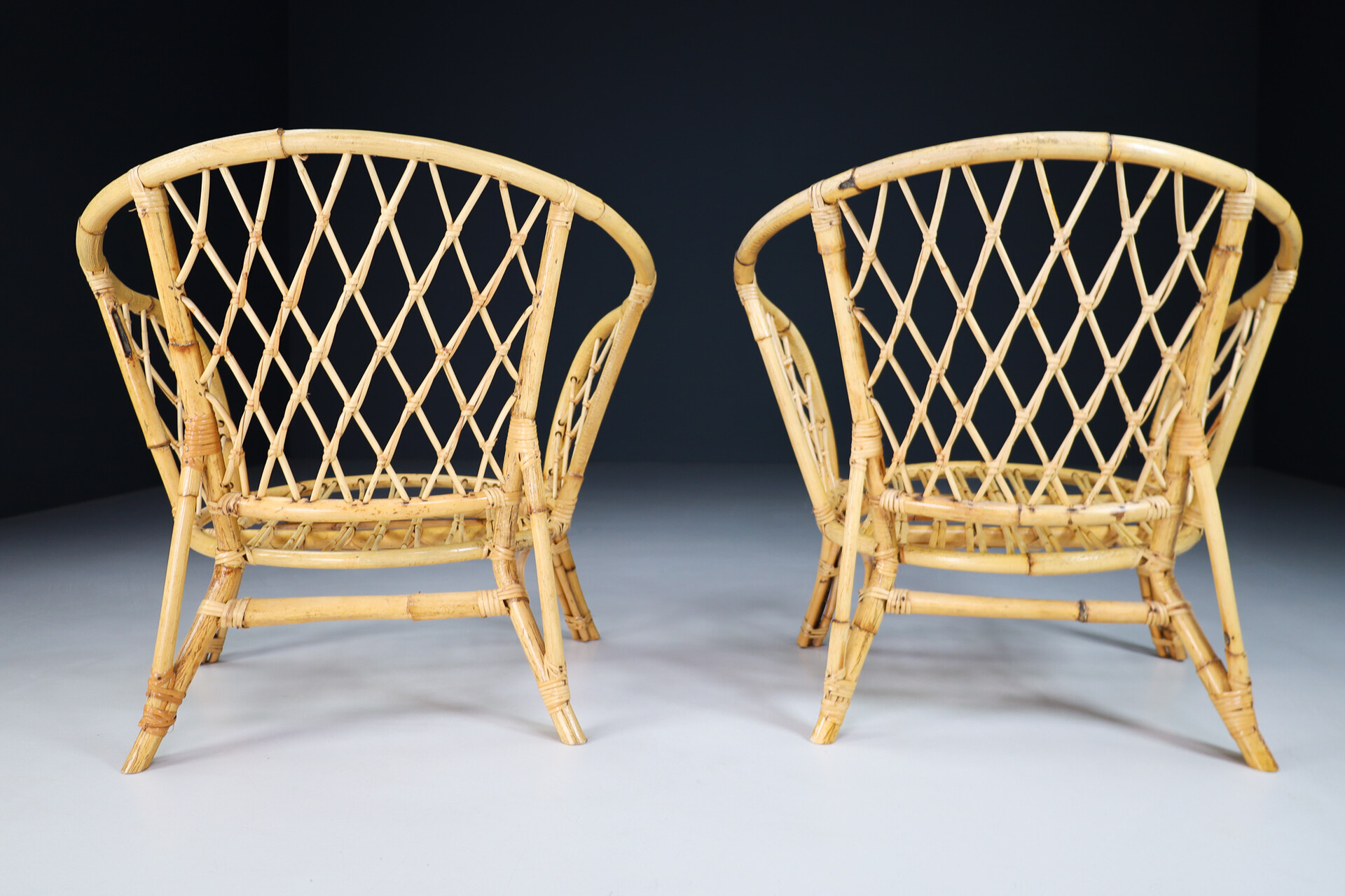 Mid century modern Bamboo and rattan Armchairs set/2 France 1960s Mid-20th century