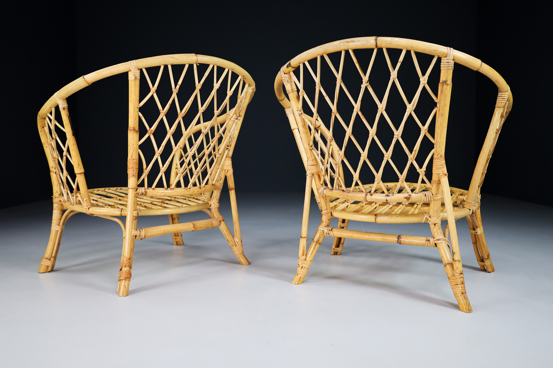 Mid century modern Bamboo and rattan Armchairs set/2 France 1960s Mid-20th century