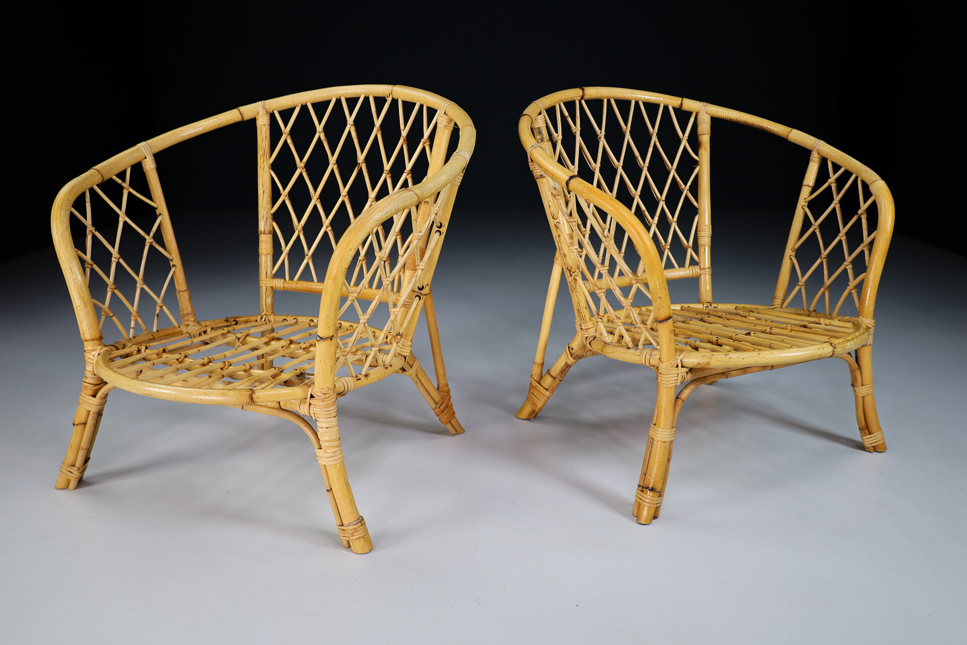 Mid century modern Bamboo and rattan Armchairs set/2 France 1960s Mid-20th century