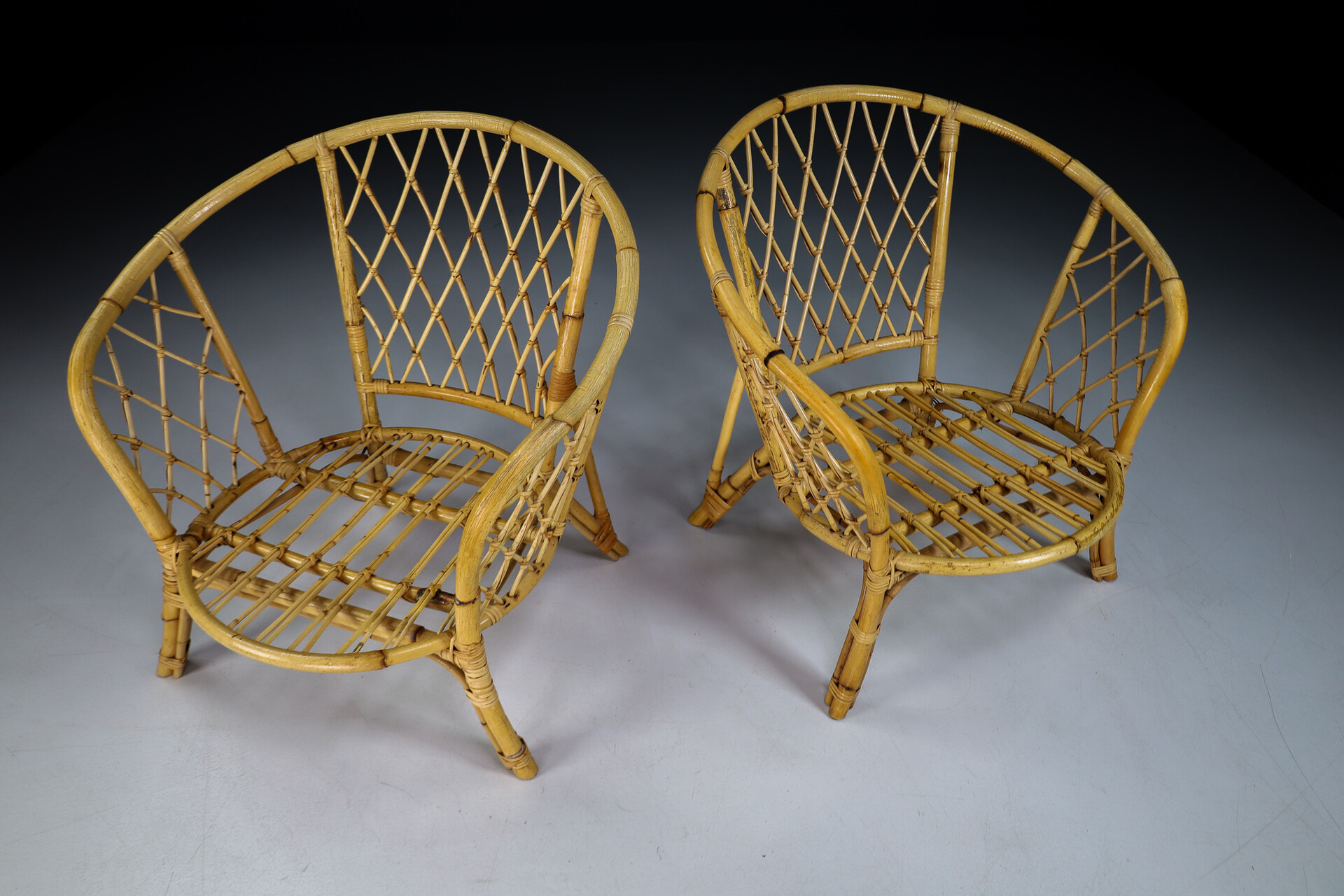 Mid century modern Bamboo and rattan Armchairs set/2 France 1960s Mid-20th century