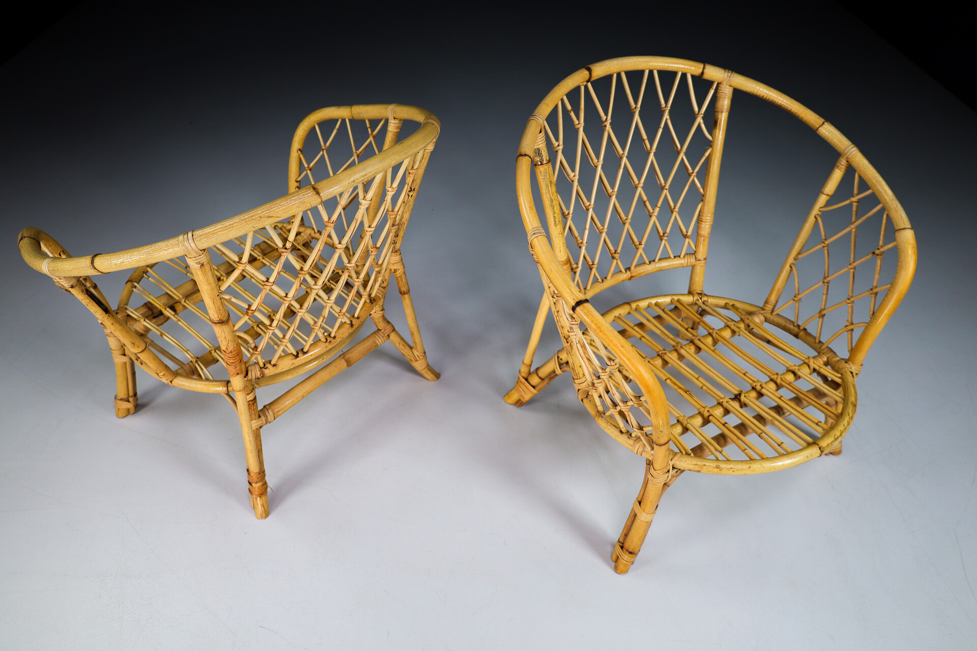 Mid century modern Bamboo and rattan Armchairs set/2 France 1960s Mid-20th century