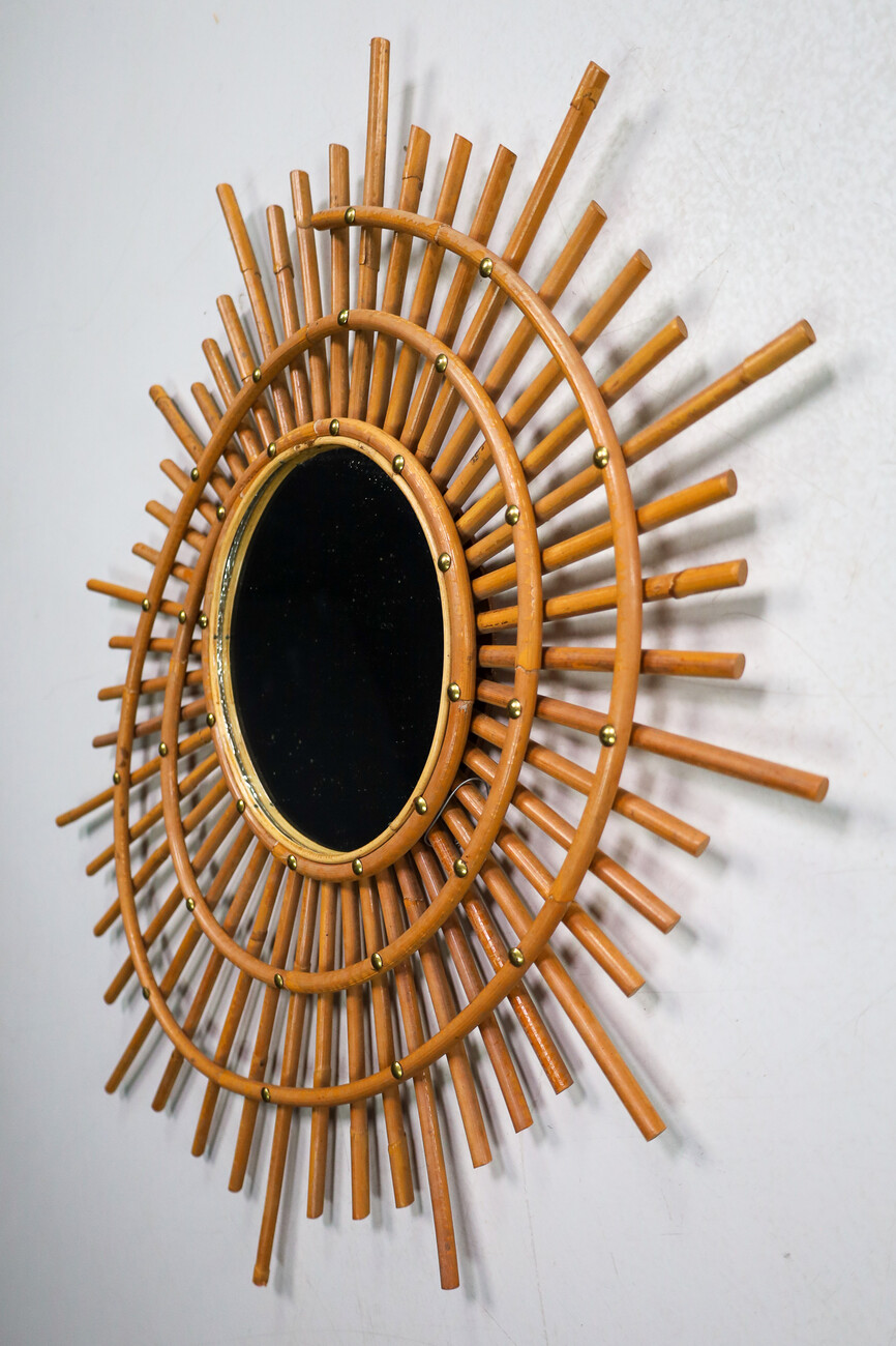 Mid century modern Bamboo and rattan mirror France 1960s Mid-20th century