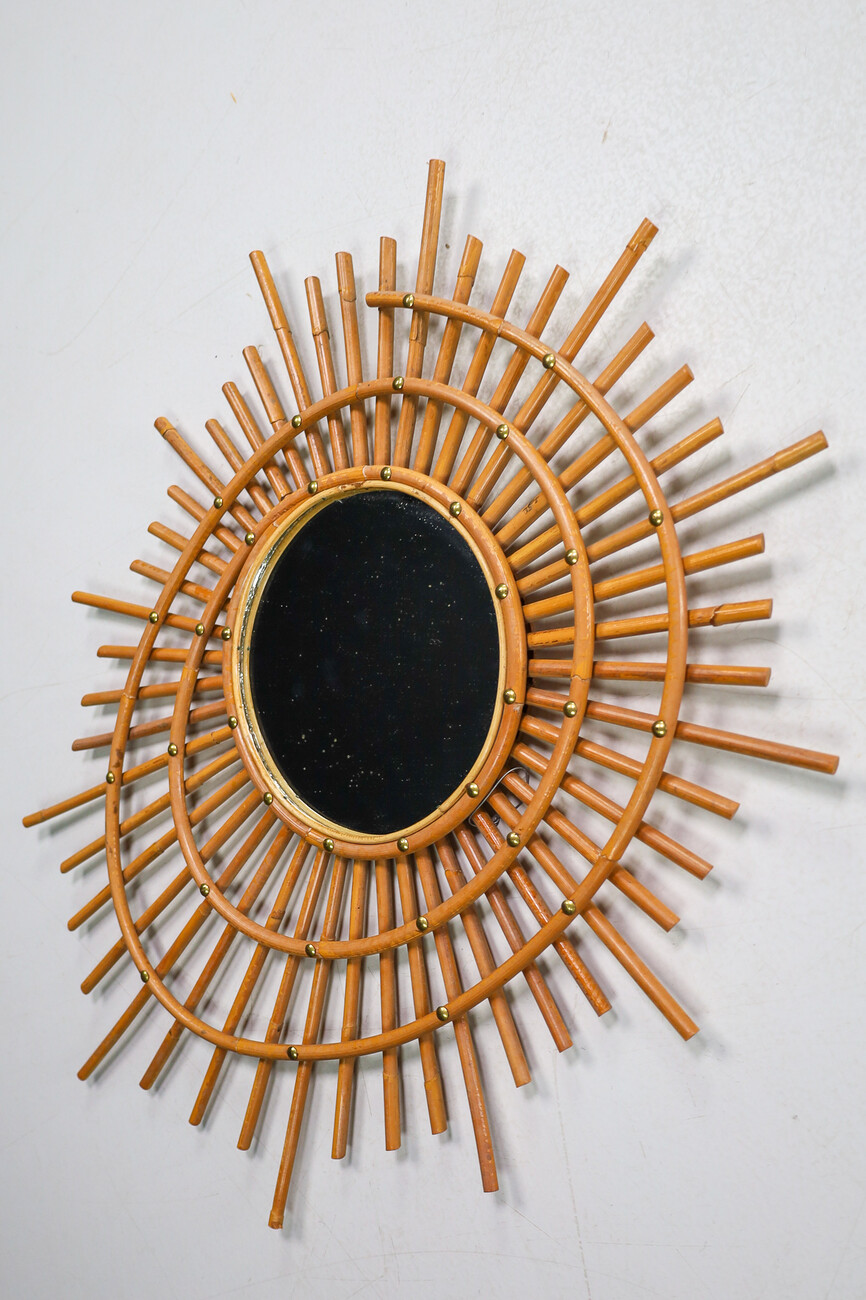 Mid century modern Bamboo and rattan mirror France 1960s Mid-20th century