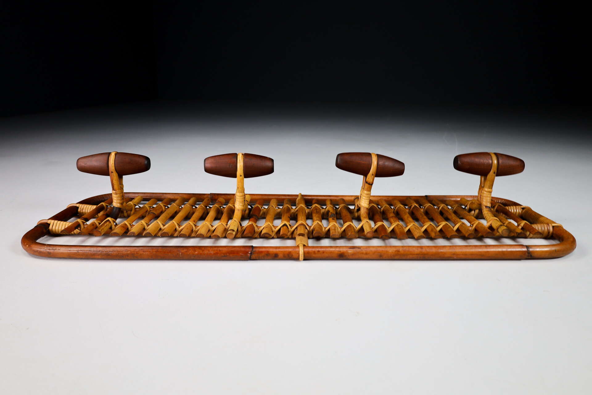 Mid century modern Bamboo & Rattan Coat Rack Hanger  Olaf von Bohr, Italy, 1950s Mid-20th century