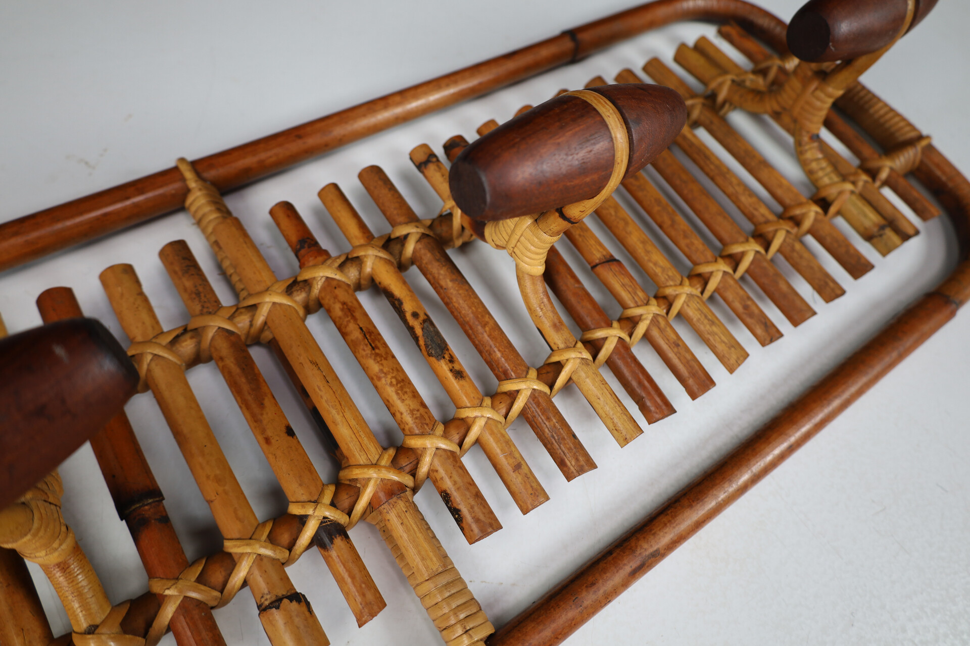 Mid century modern Bamboo & Rattan Coat Rack Hanger  Olaf von Bohr, Italy, 1950s Mid-20th century