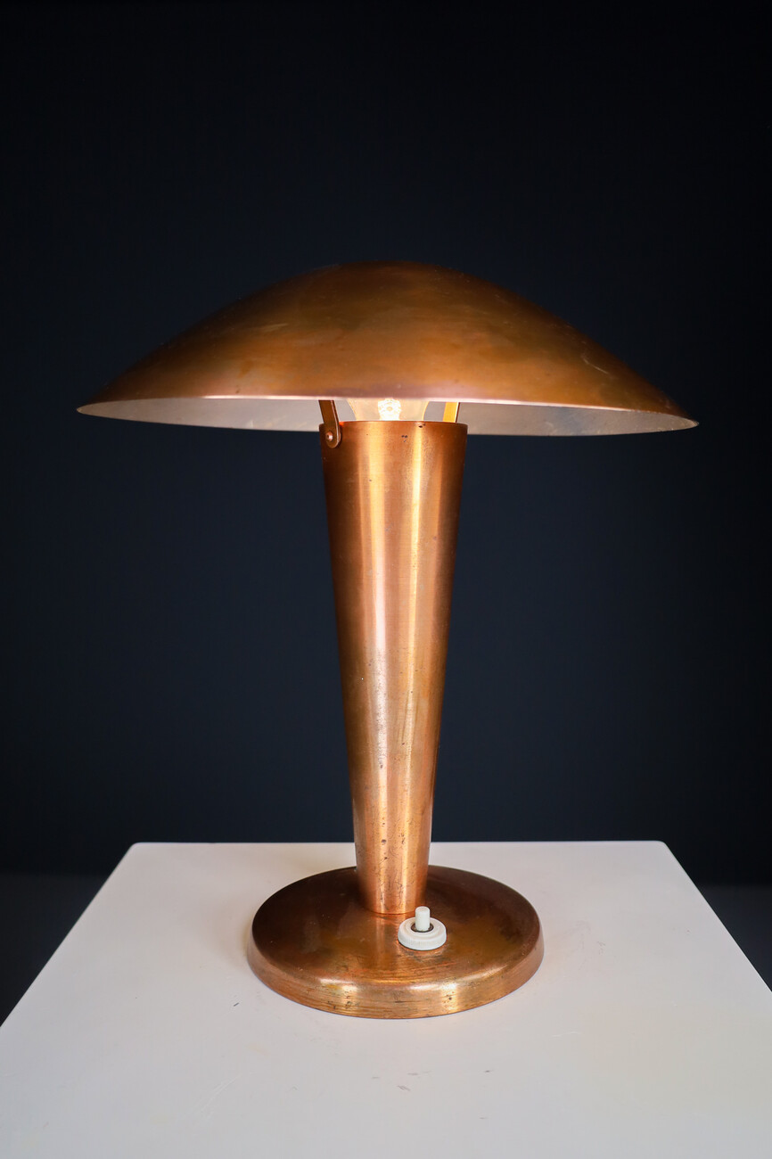 Mid century modern - Bauhaus copper table lamp , Praque 1930s Mid-20th century