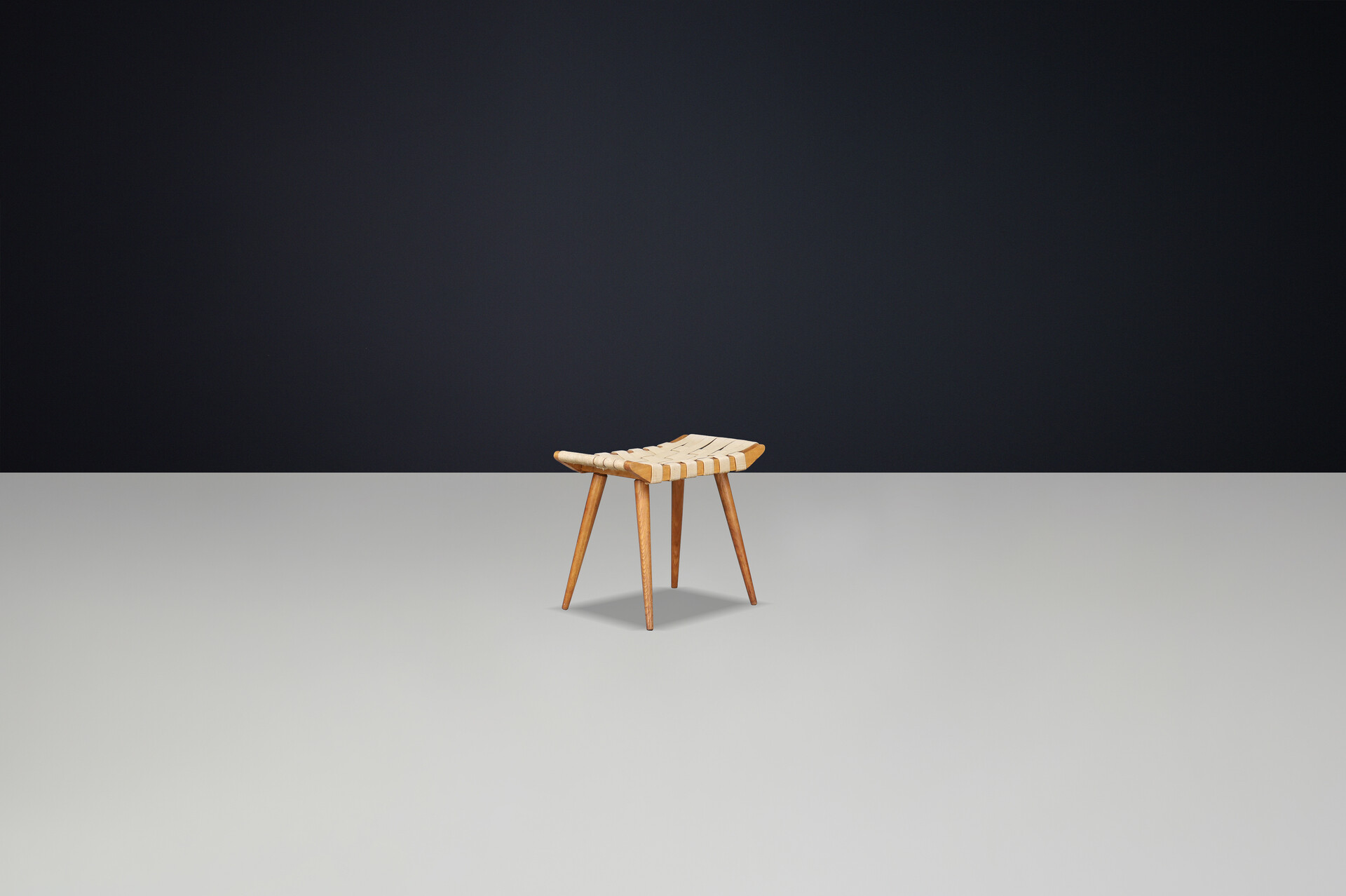 Mid century modern Beech and canvas stool, Cz 1950s Mid-20th century